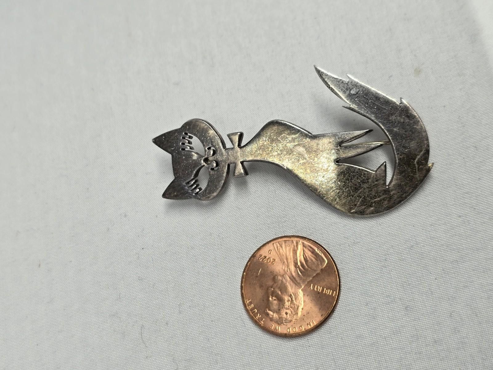 Other Vintage Taxco Mexico Sterling Modernist Cat Brooch Pendant Size ONE SIZE - 7 Thumbnail