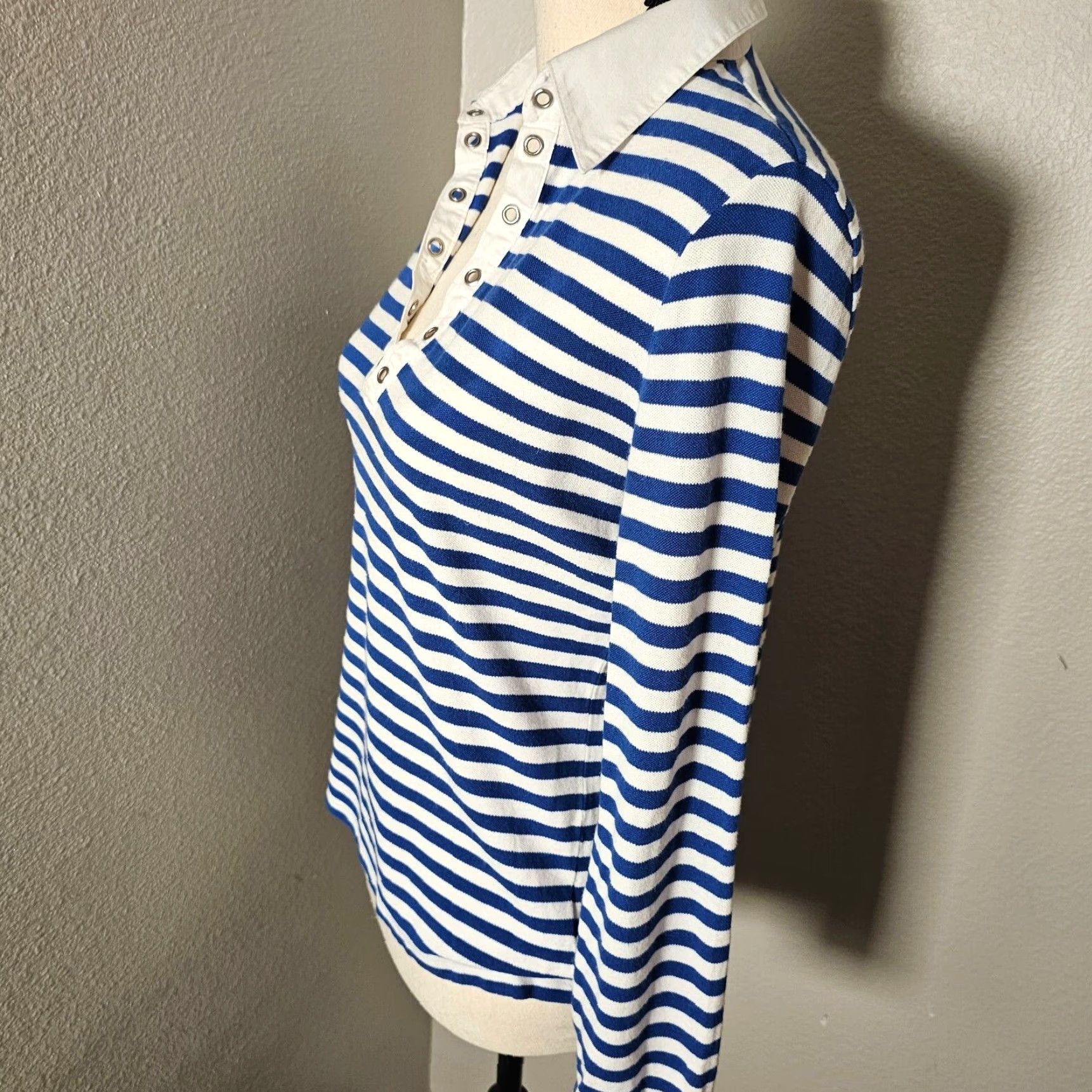 Michael Kors MICHAEL KORS Nautical Striped Long Sleeve Shirt Size M White Navy Casual Womens Size M / US 6-8 / IT 42-44 - 3 Thumbnail