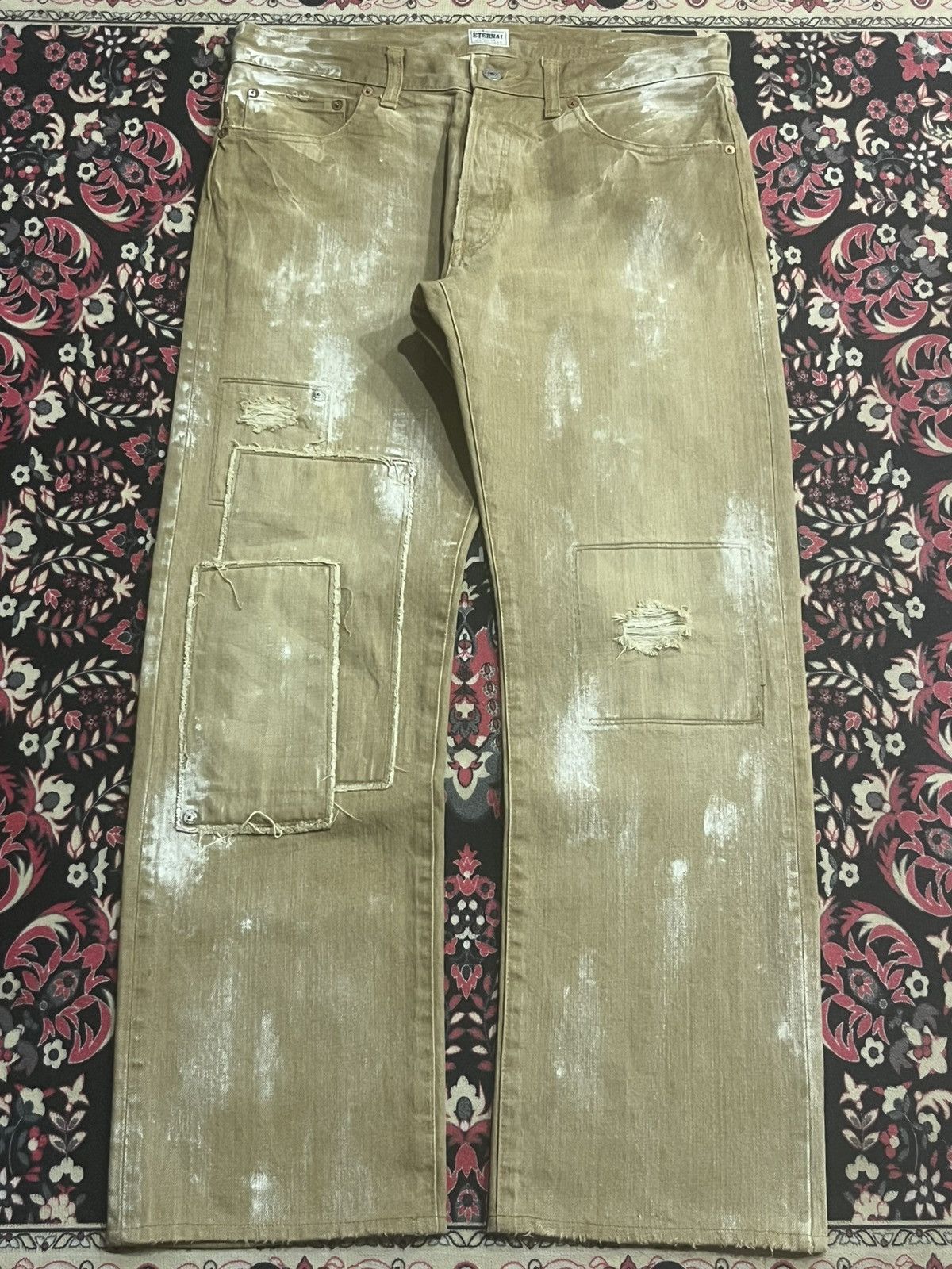 Kapital Eternal Bitchu Kurasaki Brown Paint Splattered Patches Jeans Size US 32 / EU 48 - 1 Thumbnail