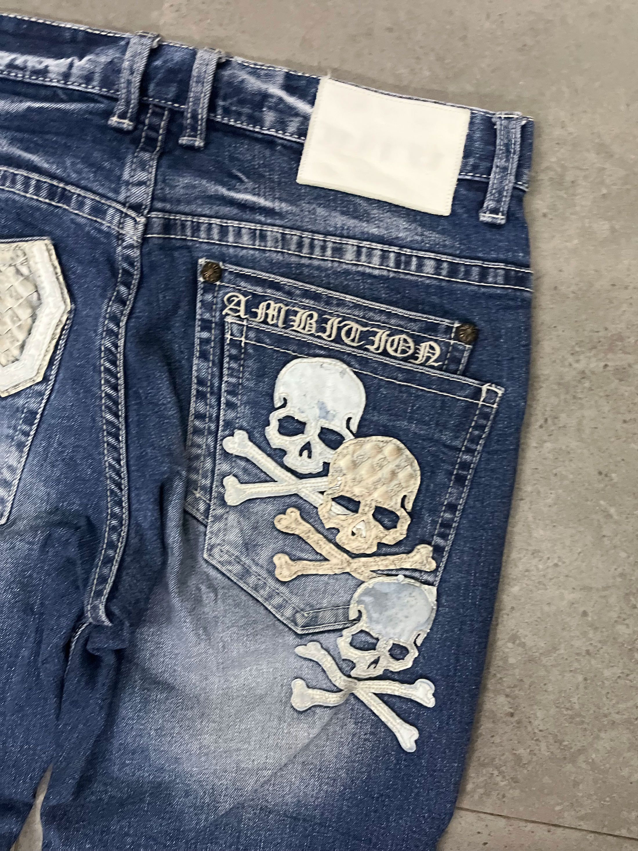 Designer Be Ambition Skull Patches Crafted Jeans Size US 32 / EU 48 - 7 Thumbnail