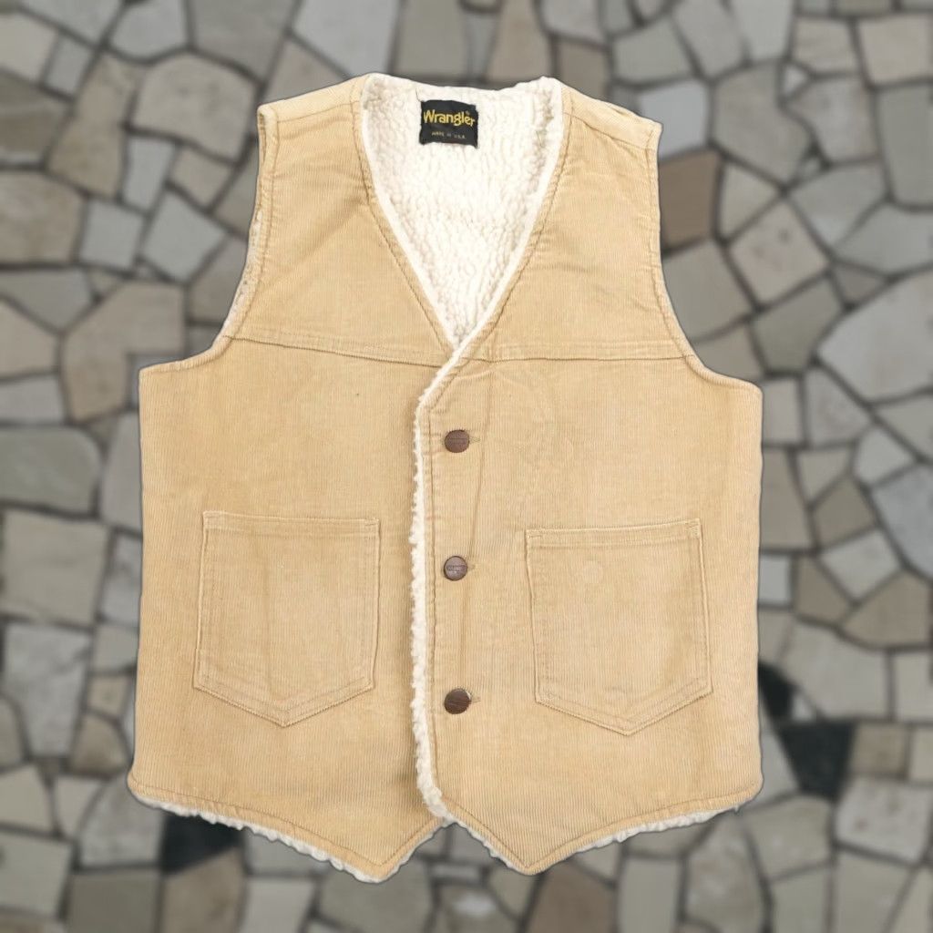 Wrangler VINTAGE Wrangler Vest Mens S Beige Corduroy Sherpa Lined Western Cowboy 70s Size US S / EU 44-46 / 1 - 1 Thumbnail
