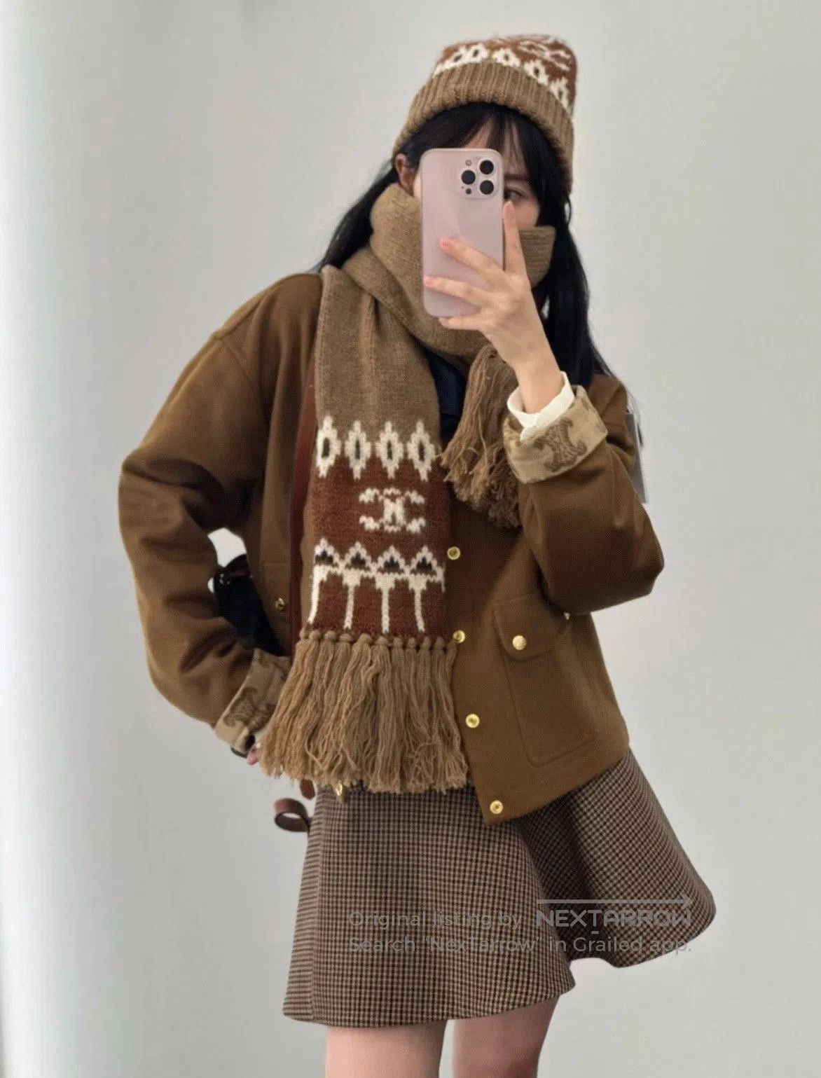 Other CELINE Brown Fair Isle Wool Fringe Scarf. Size ONE SIZE - 9 Thumbnail