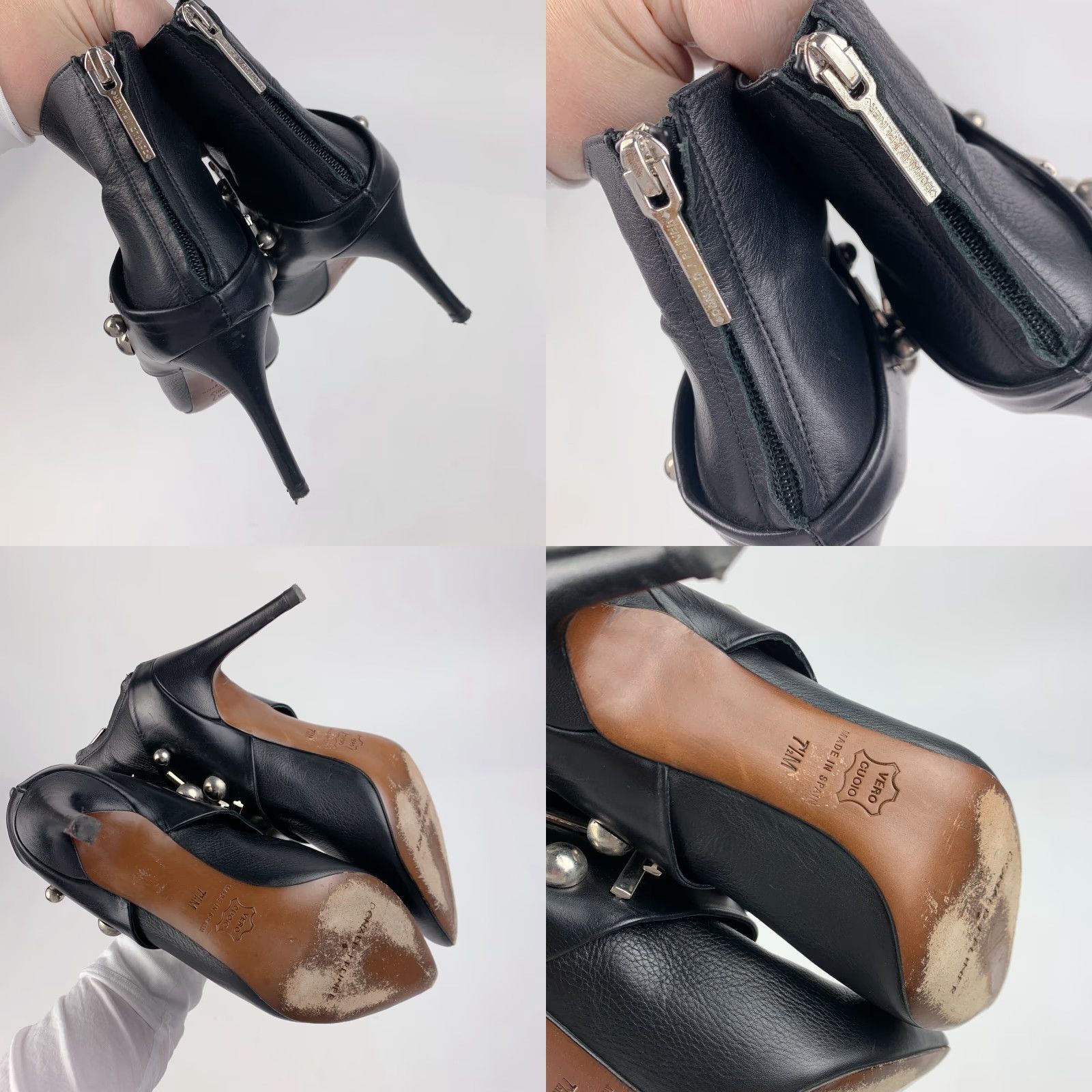 Donald Pliner VINTAGE Donald Pliner Vero Cuoio Black Silver Studded Zip Bootie Heels 7.5 M Womens Pump Leather Vintage Yes Black 7.5M Heel Bootie Shoes Size US 8 / IT 38 - 8 Thumbnail