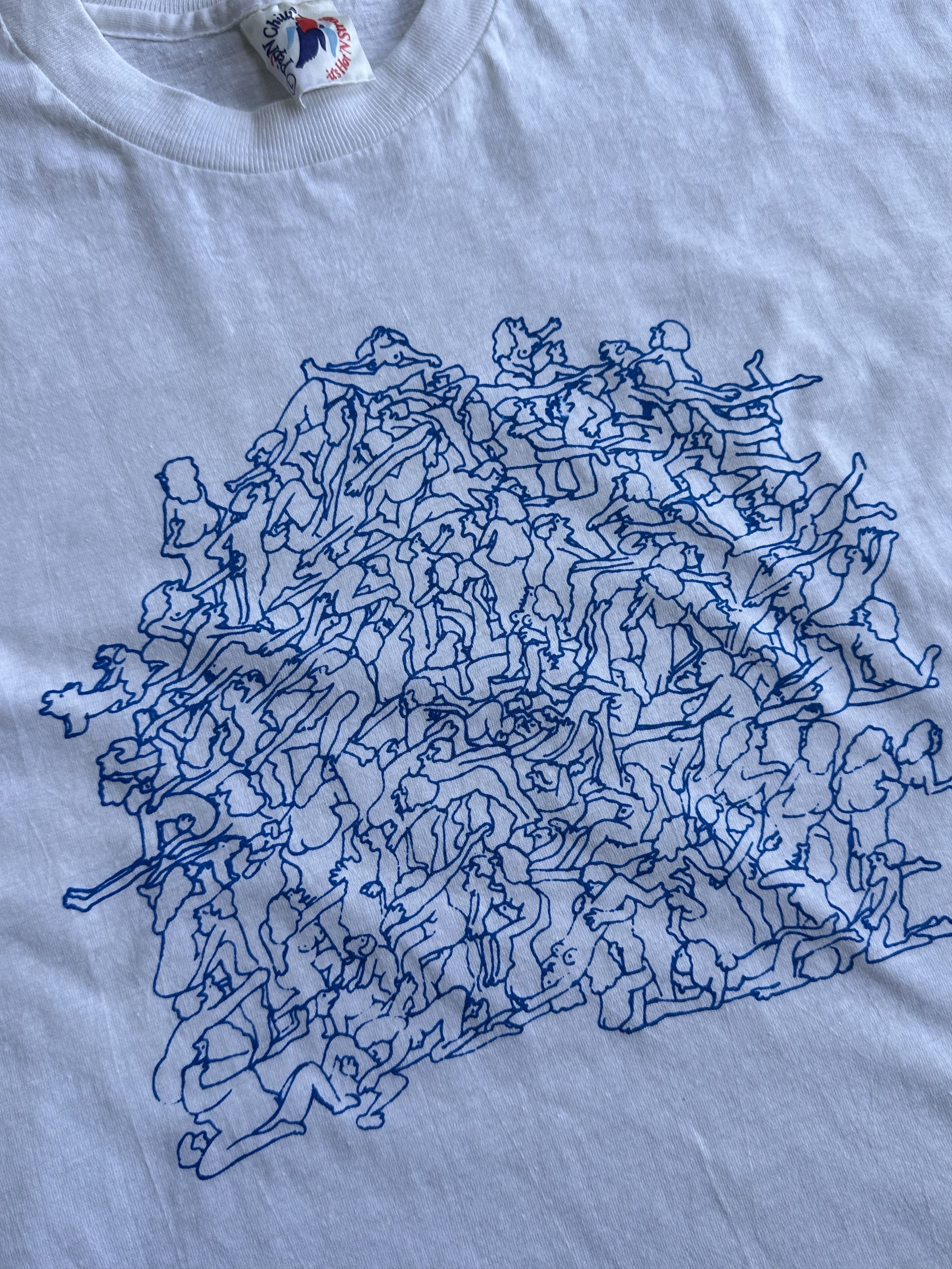 Vintage Vintage 70s Sex Orgy Group Therapy Woodstock Art White Tee Size US L / EU 52-54 / 3 - 4 Thumbnail