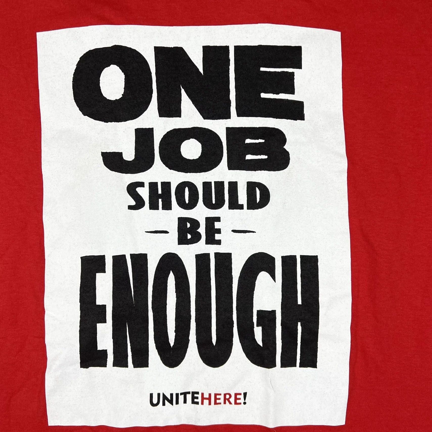 Vintage Union Made “One Job Should Be Enough” Shirt Mens Large Red Cotton Crew Neck Short Sleeve Size US L / EU 52-54 / 3 - 2 Thumbnail