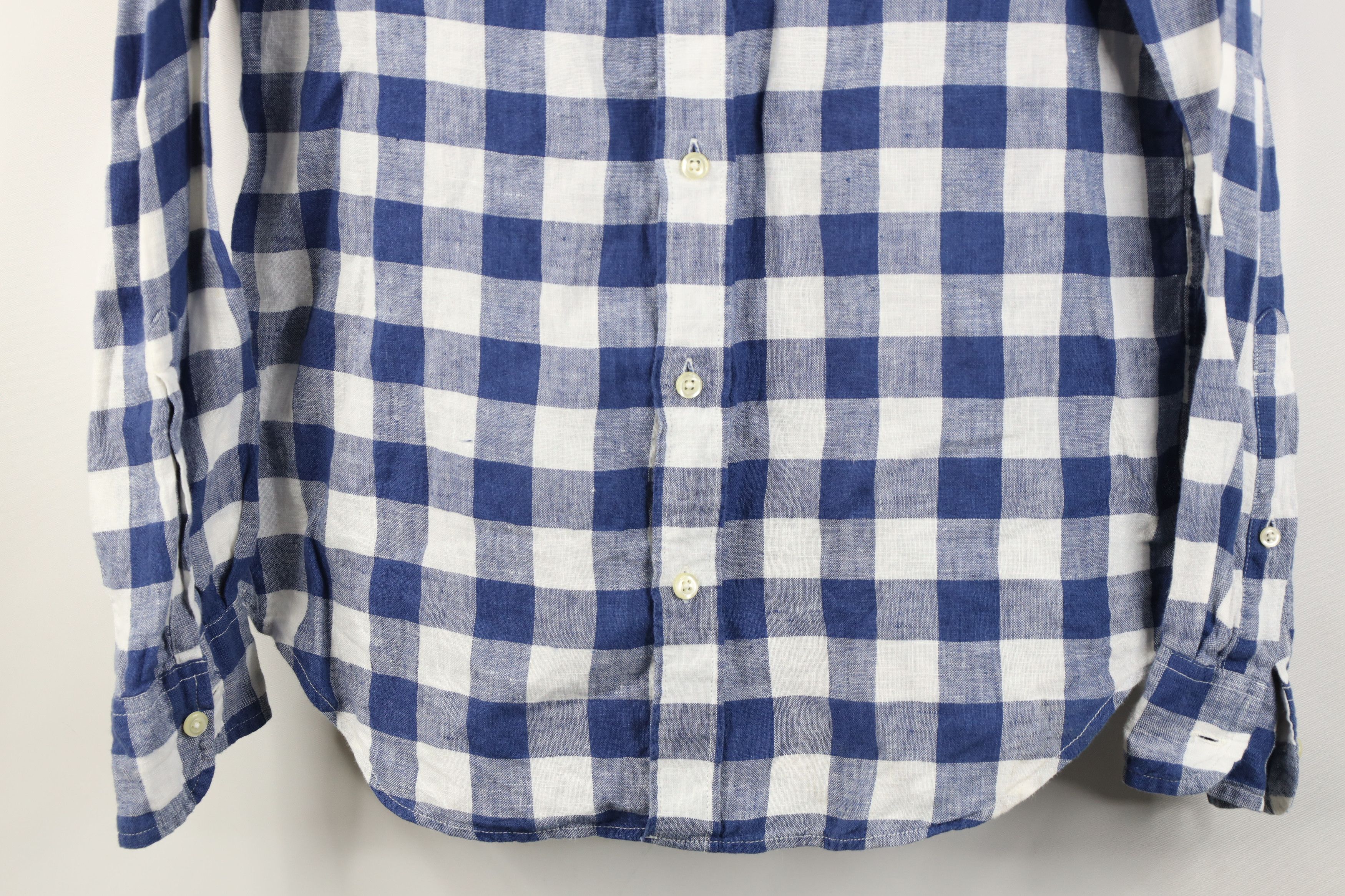 J.Crew J Crew Fit Linen Knit Collared Button Down Shirt Blue Plaid Size US M / EU 48-50 / 2 - 3 Thumbnail