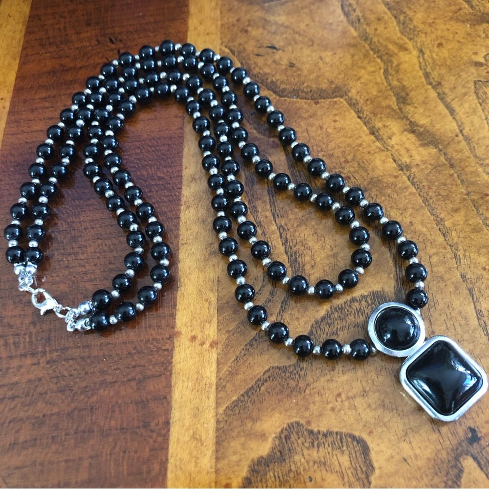 Handmade Handcrafted double strand black Czech Pearl necklace Size ONE SIZE - 2 Thumbnail