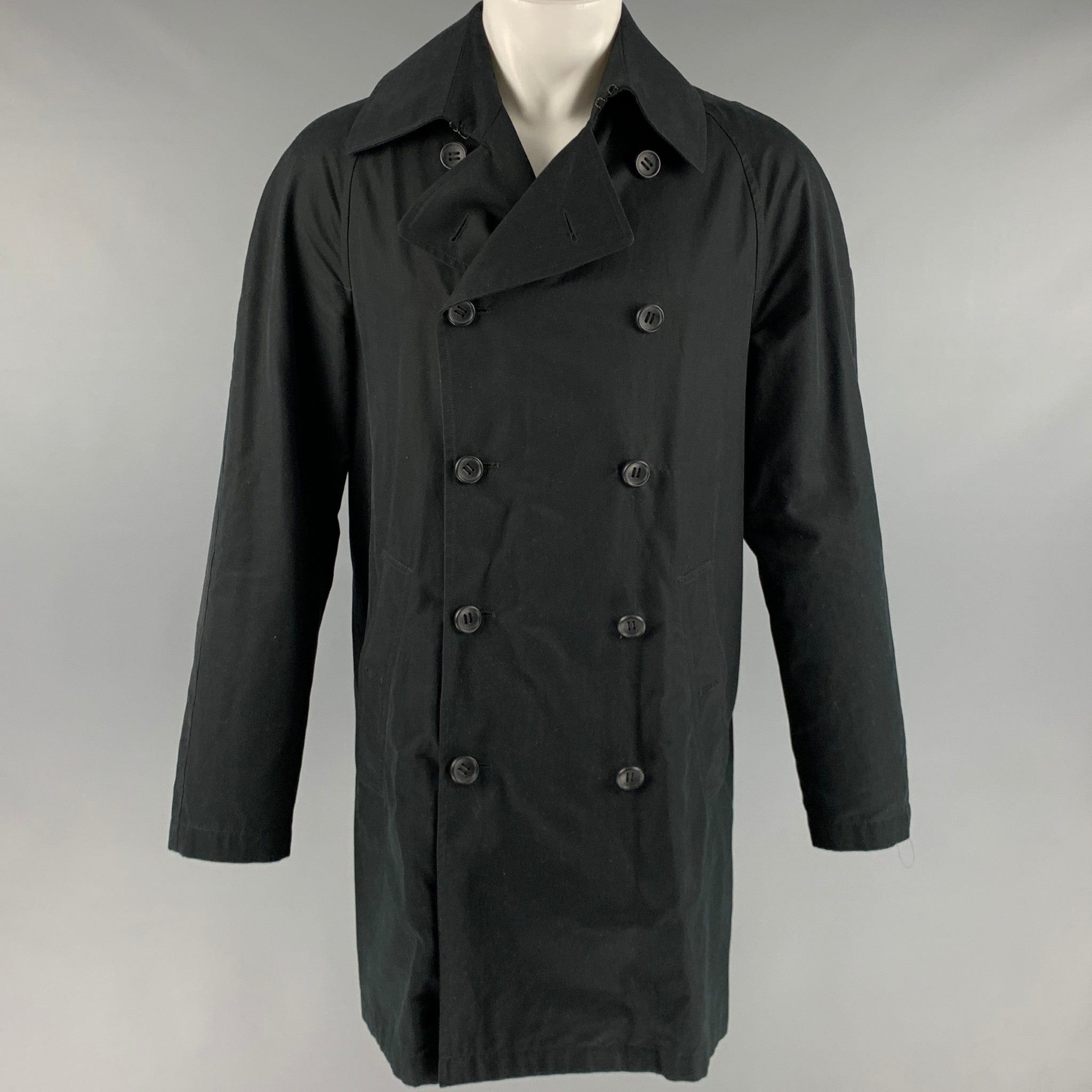 image of Adam Kimmel Black Cotton Double Breasted Trenchcoat, Men's (Size Medium)
