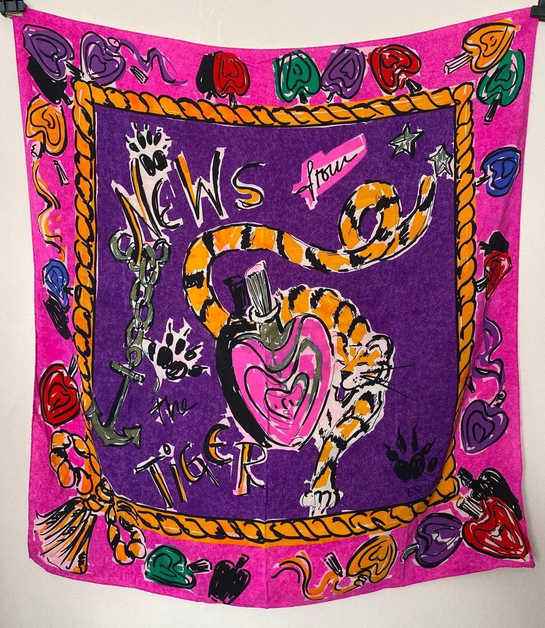 Escada × Vintage Rare 1980's ESCADA Jewel Tone Tiger Scarf 100% Silk Designer Size ONE SIZE - 1 Thumbnail