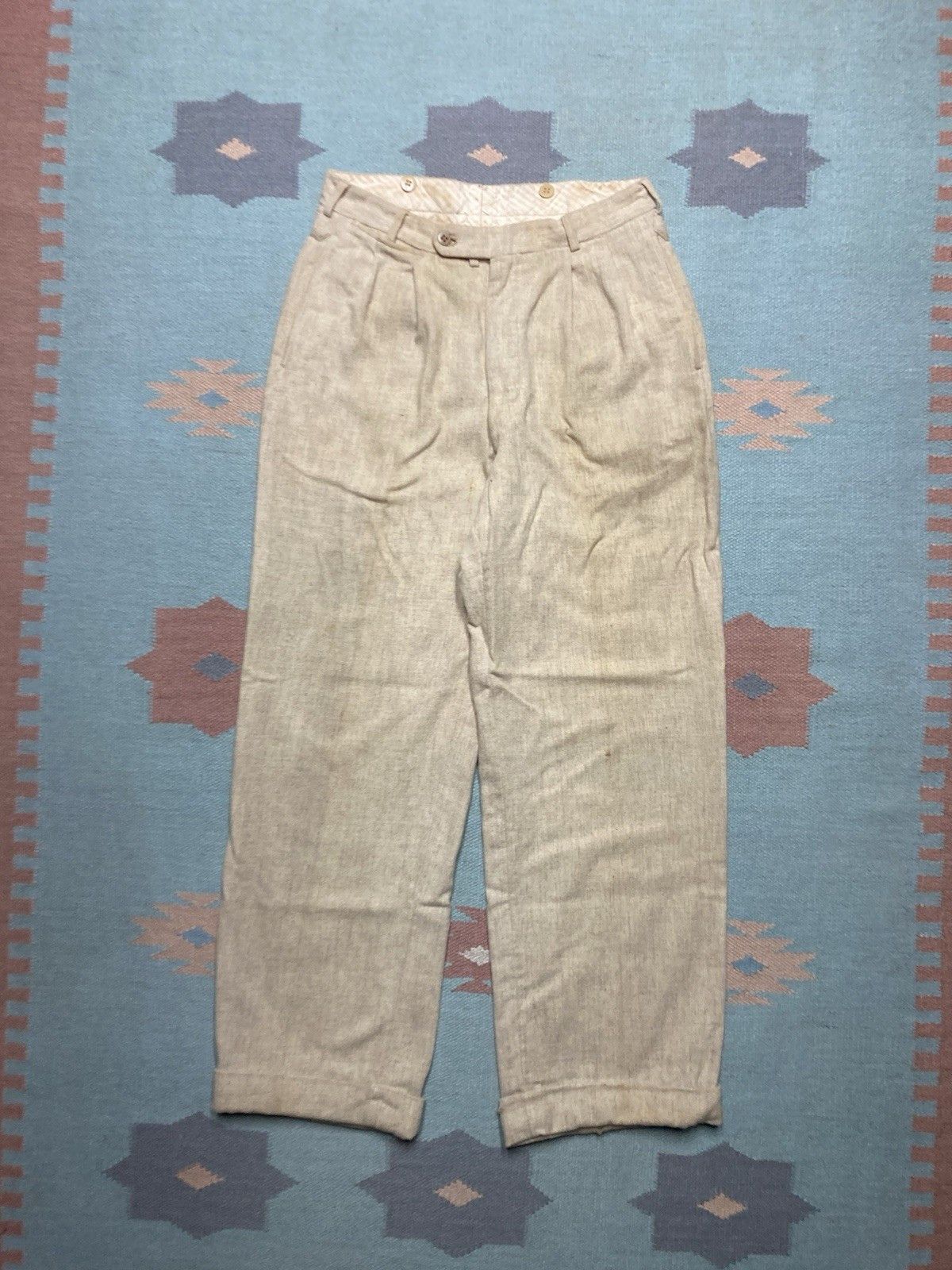 Vintage Vtg 40s 50s wool slacks pleated pants cinch rockabilly 28x29 Size US 28 / EU 44 - 1 Thumbnail