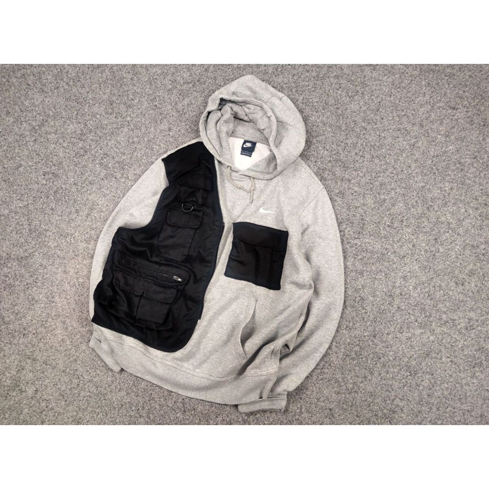 Nike VINTAGE Nike Hoodie Shirt Mens L Gray Oversized 90s Y2K Cargo Pocket Zip Vest Crew Neck Sleeveless Front Logo Size US L / EU 52-54 / 3 - 5 Thumbnail