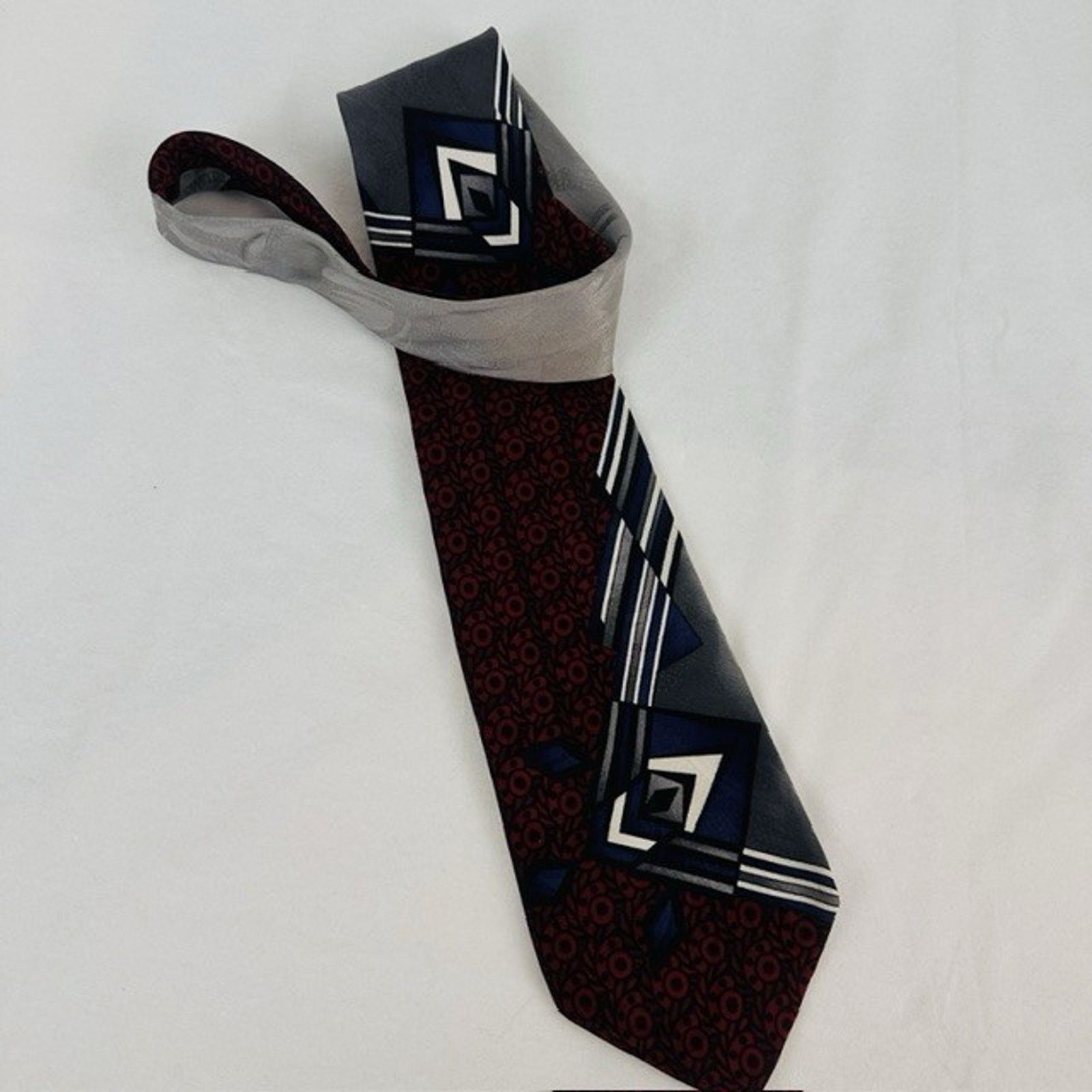 Other Paolo Rossi Designer Silk Tie Red/Black USA Geometric VTG Size ONE SIZE - 15 Thumbnail