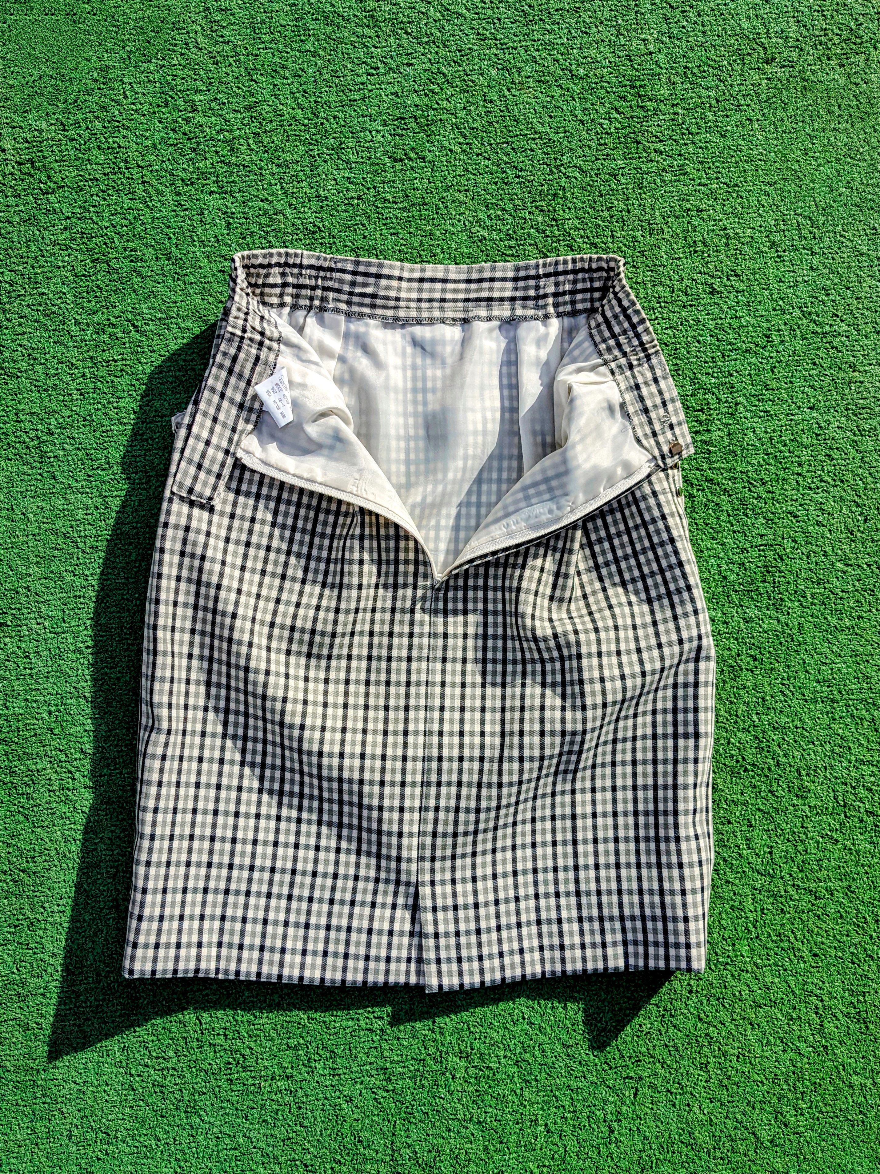 Vintage Sudo Vintage Japanese Ivory Plaid Petite Pockets Midi Skirt Size 25" / US 0 / IT 36 - 6 Thumbnail