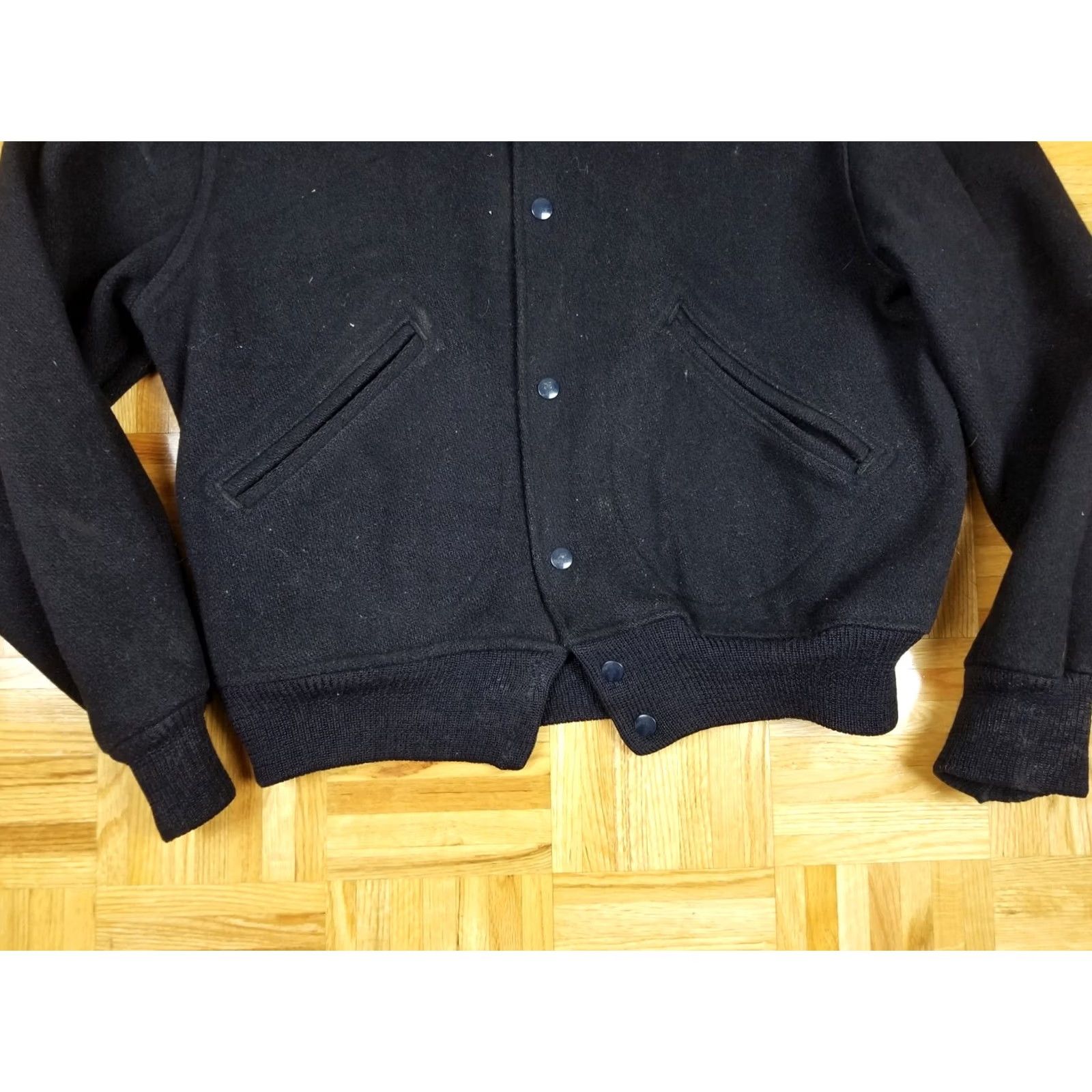 Vintage VINTAGE Campus Club Chain Stitch Black Wool Jacket Large Rockabilly Jackets Mens Size US L / EU 52-54 / 3 - 6 Thumbnail