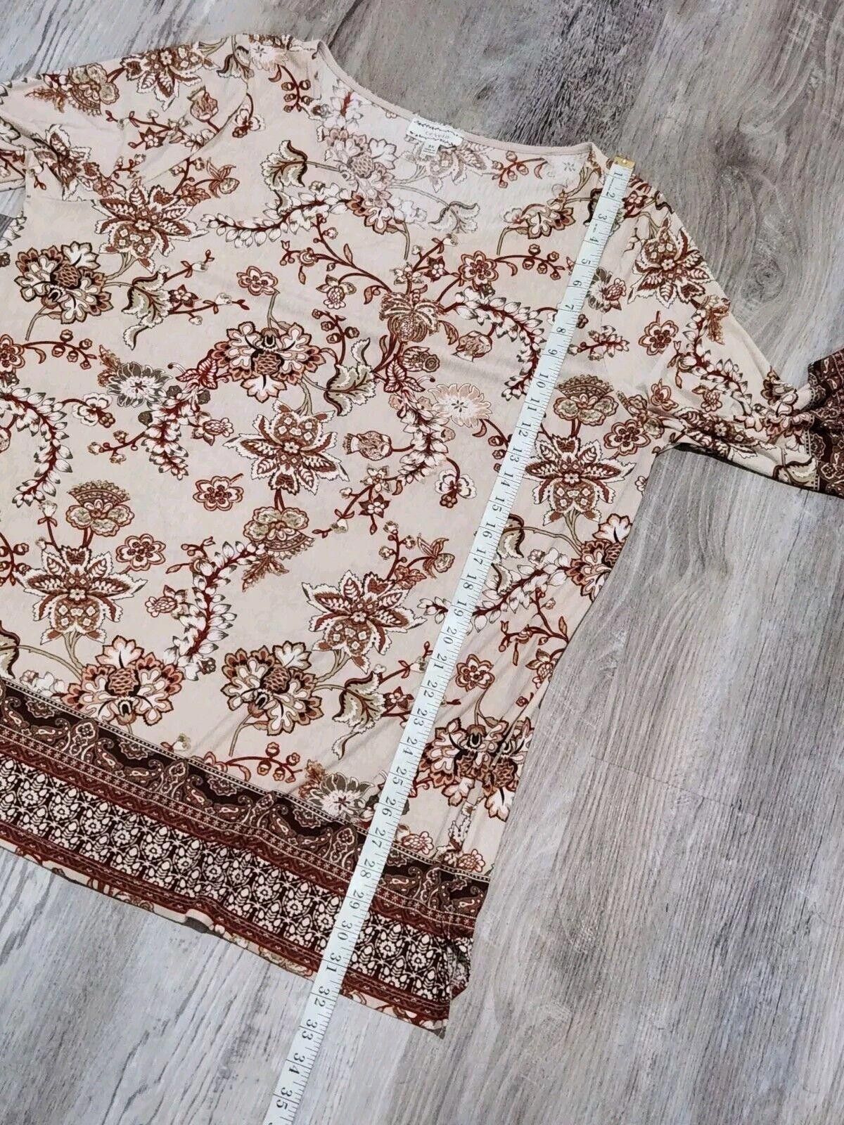 Designer Corvia Blouse 3x Plus Size Nuetral Brown Floral 3/4 Sleeve Size 3XL / US 20-22 - 5 Thumbnail