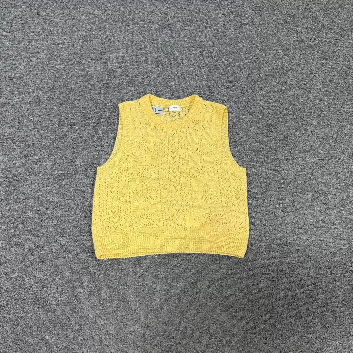 Celine Celine Yellow Openwork Jacquard Knit Tank Top Size M / US 6-8 / IT 42-44 - 1 Thumbnail