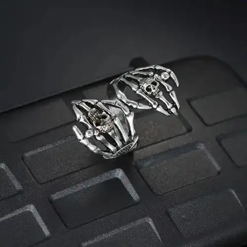 Jewelry Hands Ring Skeleton Bones Goth Punk Death Jewelry Chrome Size ONE SIZE - 2 Thumbnail