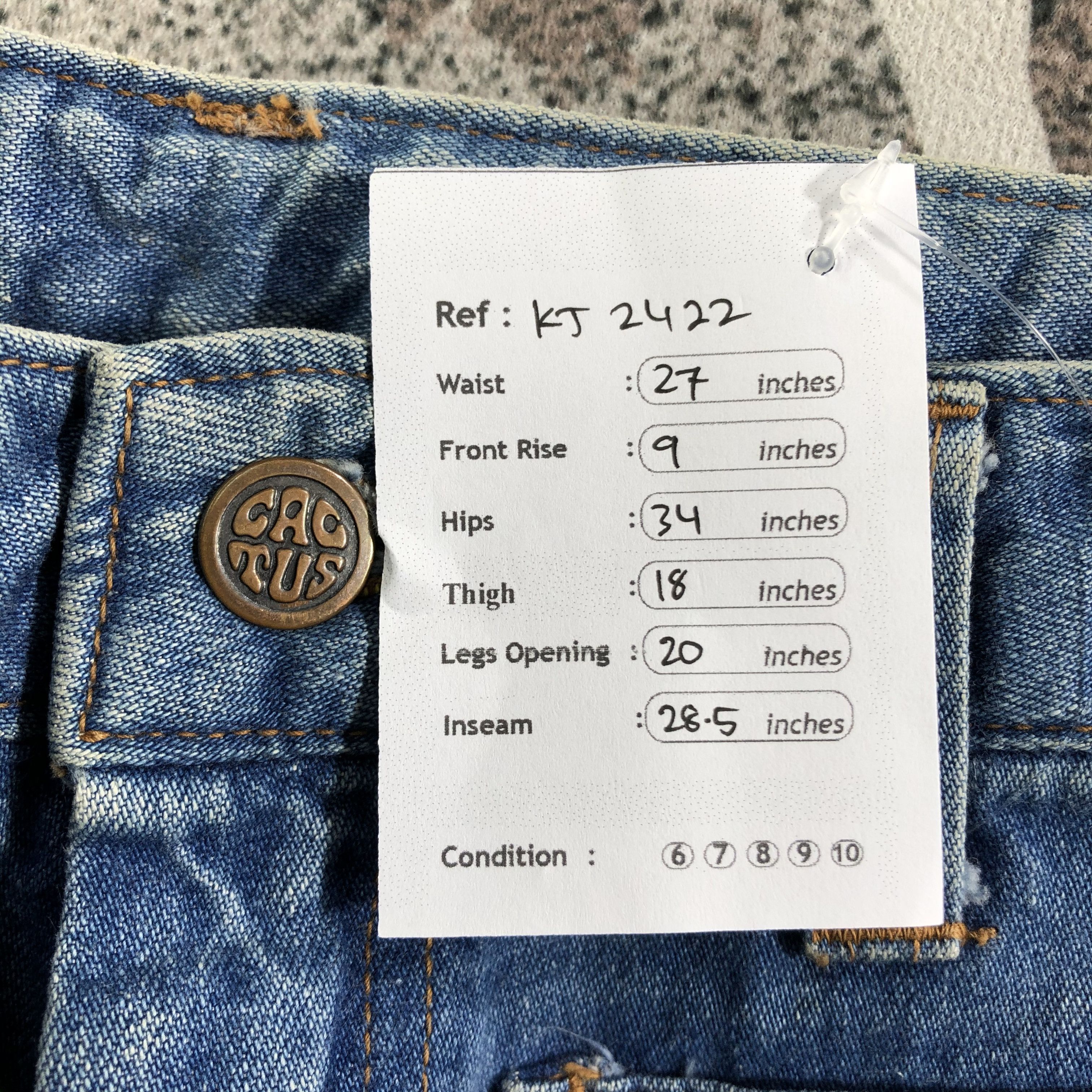 Japanese Brand Vintage Flare Cactus Jeans Dirty Wash Denim KJ2422 Size US 27 - 10 Thumbnail
