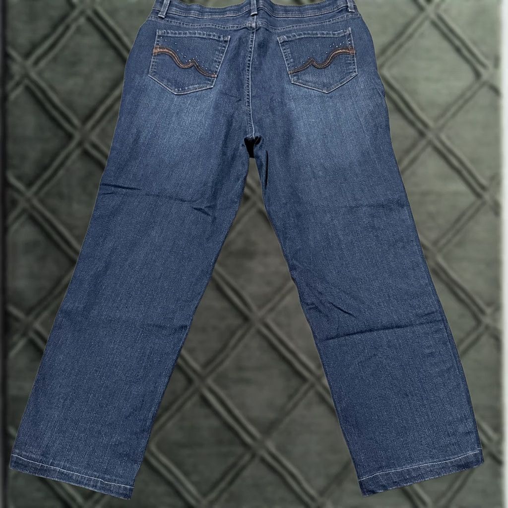Gloria Vanderbilt Gloria Vanderbilt Amanda Jeans Womens Blue Beaded Pocket High Rise Straight 18 Size 40" / US 18 - 1 Thumbnail