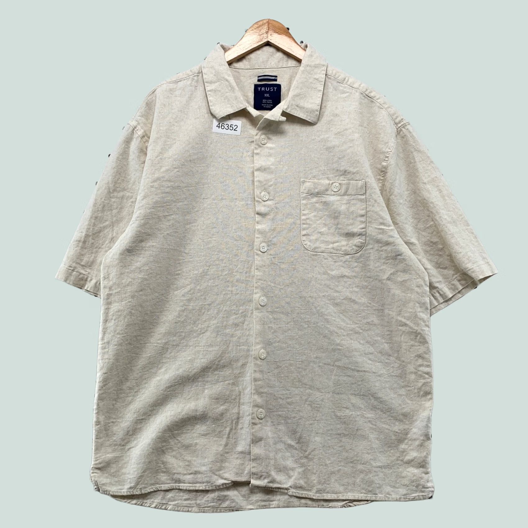 Vintage Trust Button Shirt Mens 2XL Beige Short Sleeve Pocket Linen Beach Size US XXL / EU 58 / 5 - 1 Thumbnail