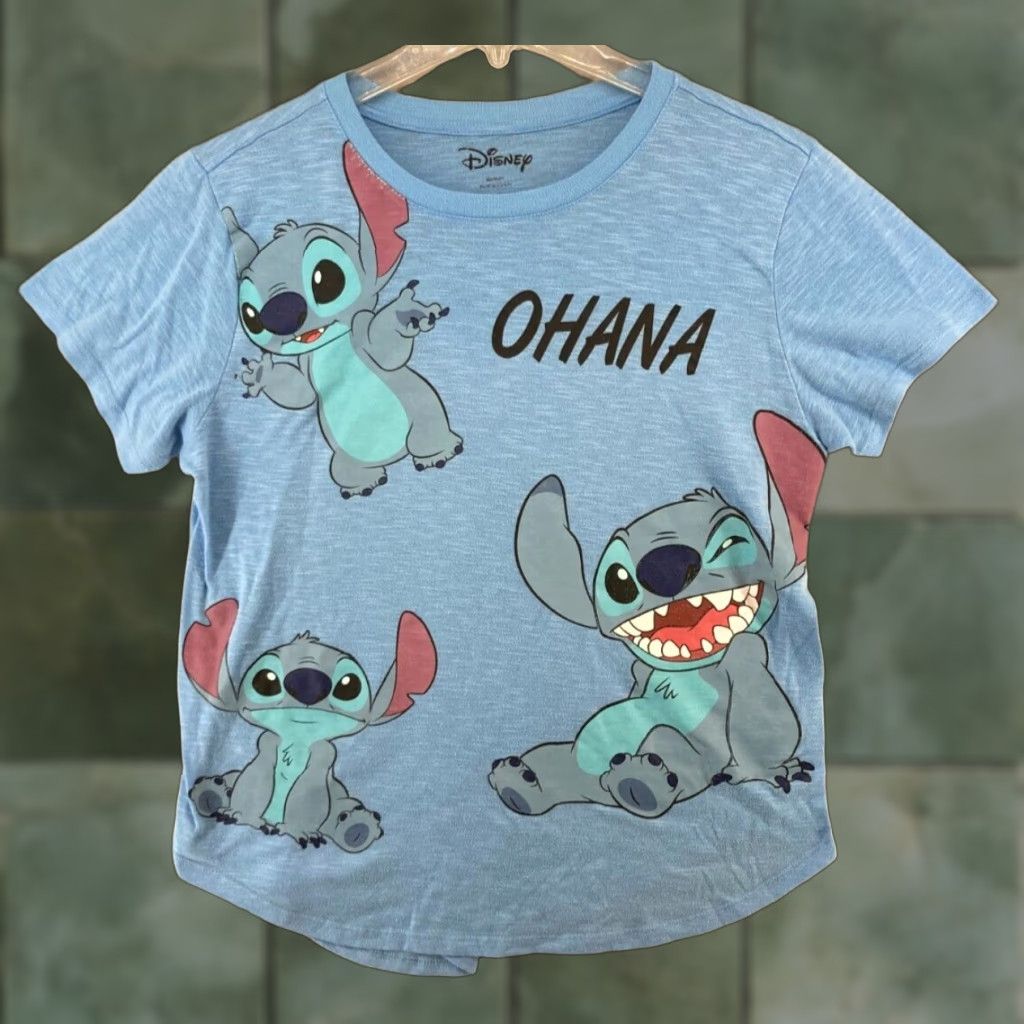 Disney Disney TShirt Womens XL Blue Ohana Stitch Cartoon Hawaiian Graphic Print Short Sleeve Regular Fit Adult Size XL / US 12-14 / IT 48-50 - 1 Thumbnail