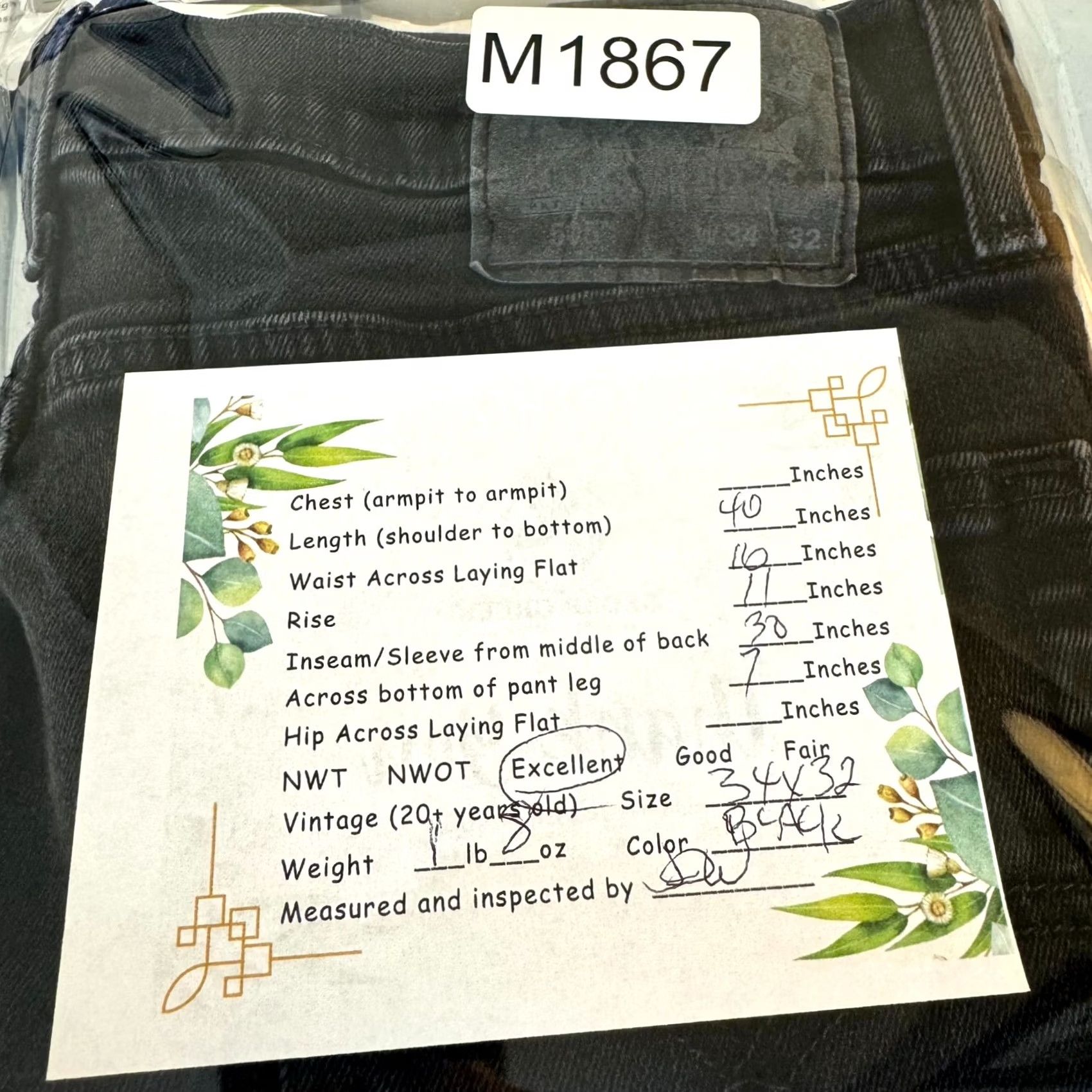 Levi's Levi’s 505 Regular Fit Men’s Jeans 34 x 32 Black Dark Wash Denim Straight Zip Fly Regular Fit Mens Jeans Size US 34 / EU 50 - 8 Thumbnail