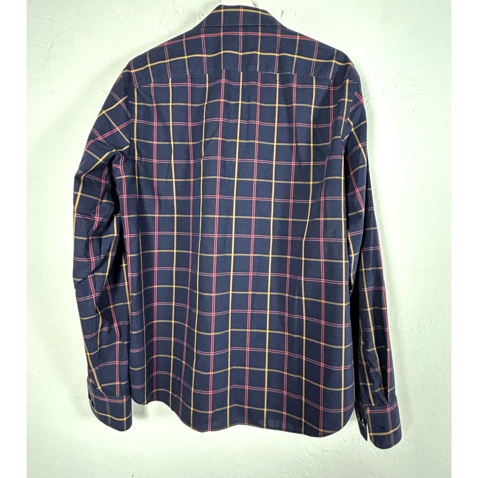 UNTUCKit UNTUCKit Shirt Mens Navy Red Plaid Button-Up Large Slim Fit Wrinkle-Free Cotton Size US L / EU 52-54 / 3 - 2 Thumbnail