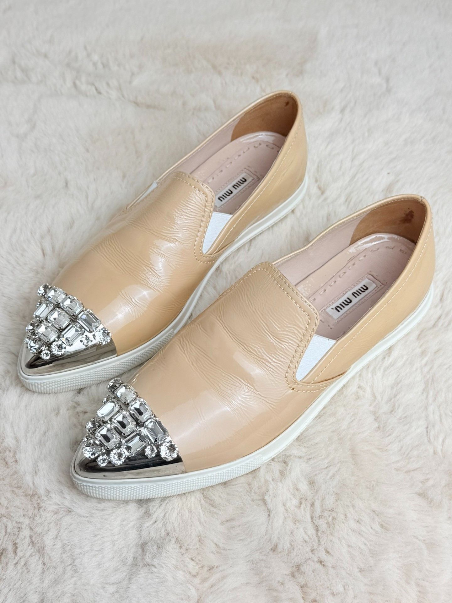 Miu Miu Miu Miu Beige Lowtop Sneakers us_7-5 Women Size US 7.5 / IT 37.5 - 1 Thumbnail