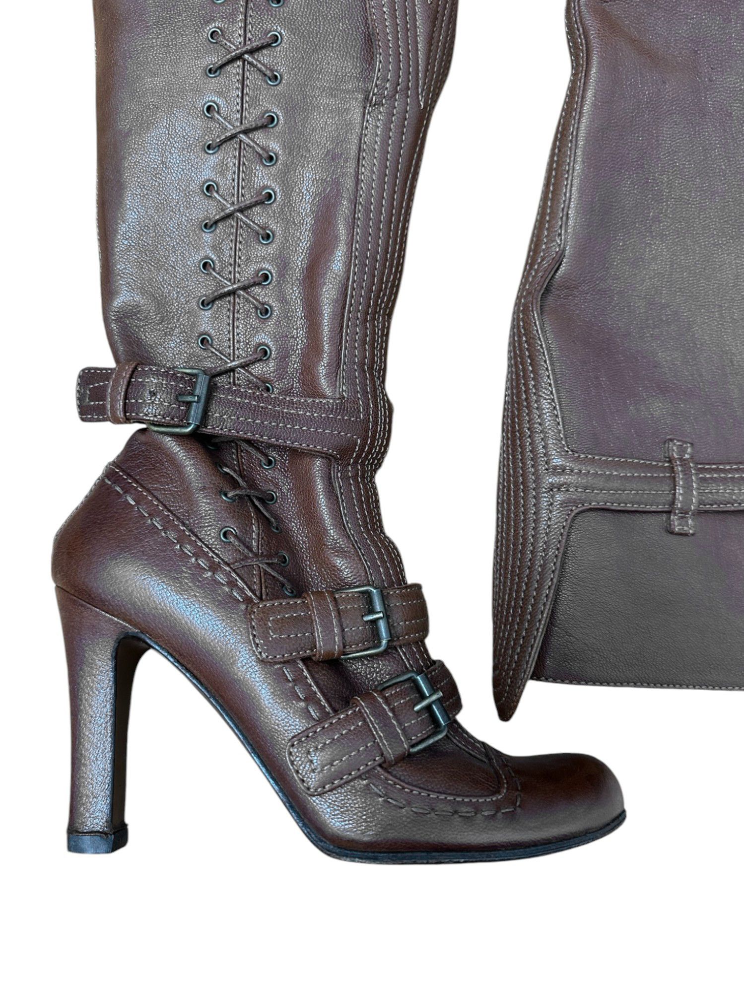 Alexander McQueen F/W 2006 Lace Up Brown Leather Boots Size US 7.5 / IT 37.5 - 2 Thumbnail
