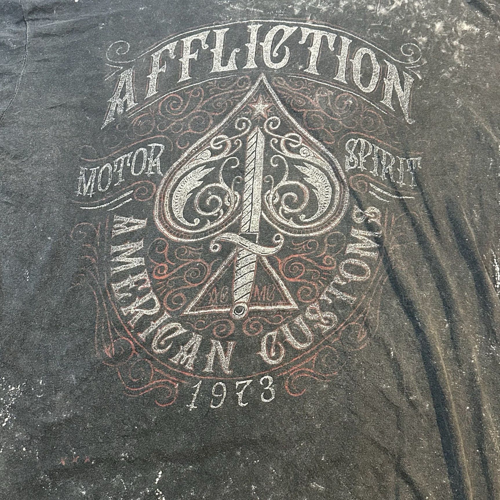 Affliction Affliction Crazy Thrashed AOP Skull Sword American Customs Men 2XL Shirt T-Shirt Short Sleeve Multicolor Graphic Print Mens Size US XXL / EU 58 / 5 - 4 Thumbnail