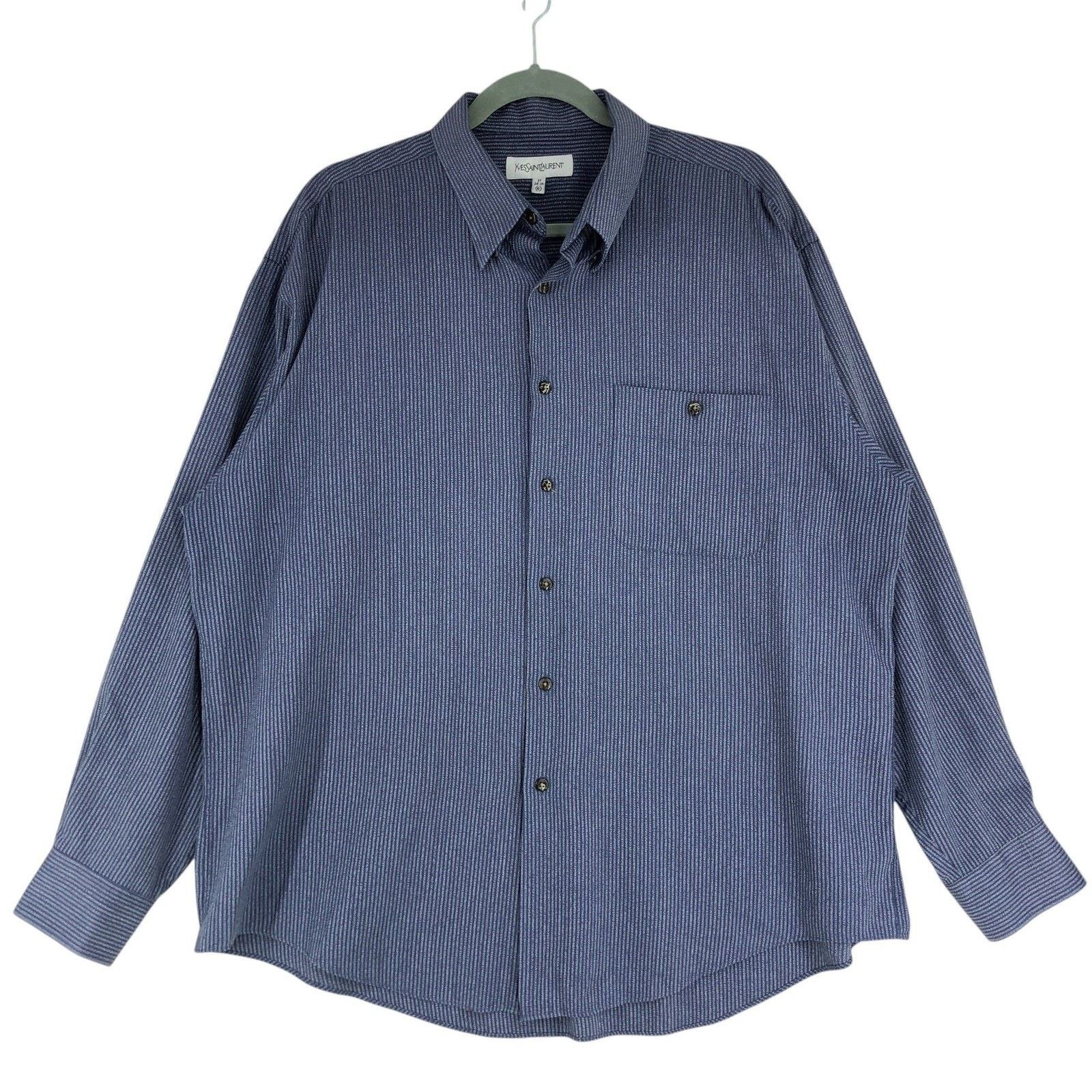 Yves Saint Laurent Yves Saint Laurent Shirt XL 17 34-35 Navy Vertical Stripe Size US XL / EU 56 / 4 - 1 Thumbnail