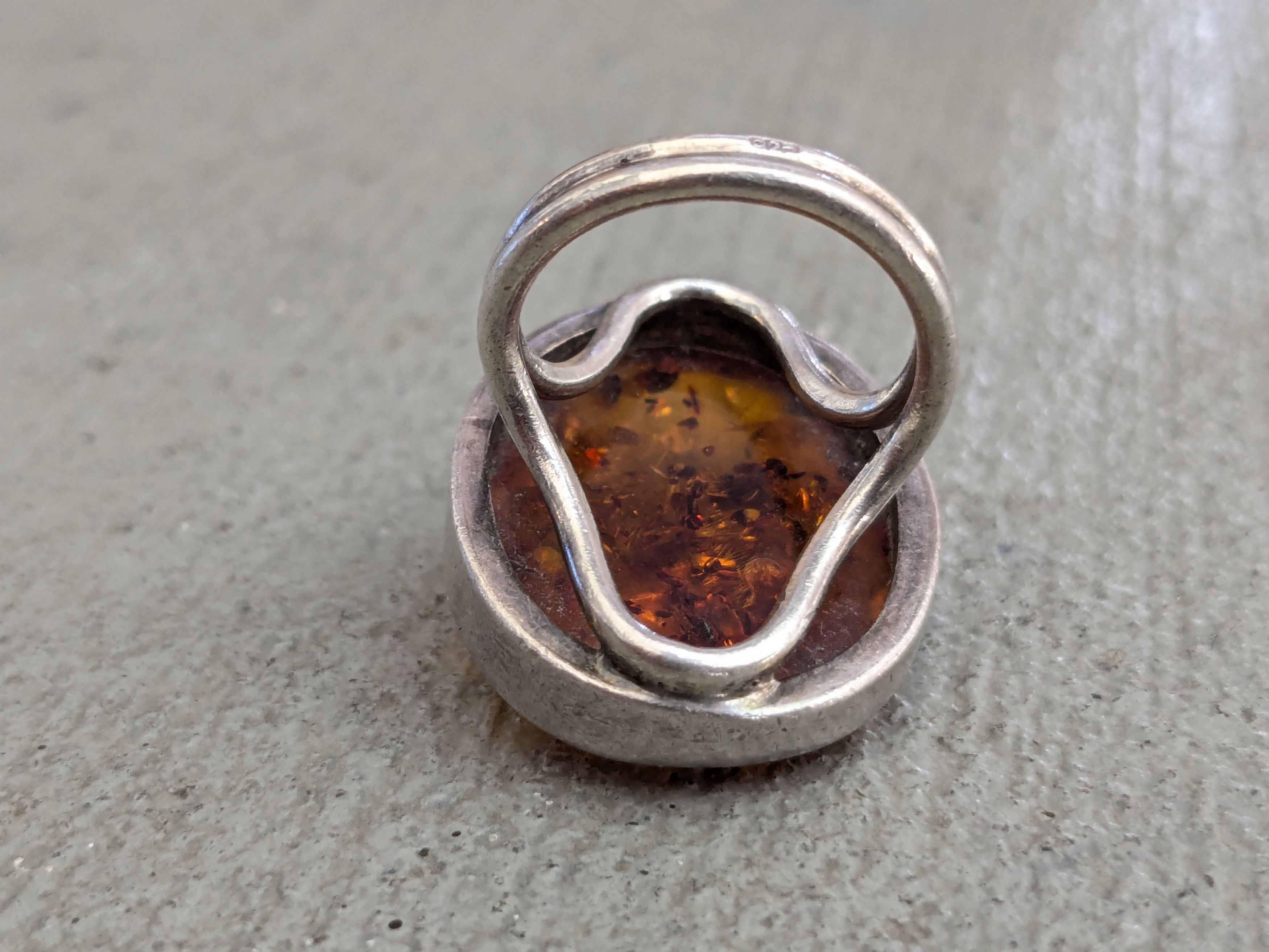 Vintage Vintage Sterling Silver Ring Orange Amber Oval Size ONE SIZE - 10 Thumbnail