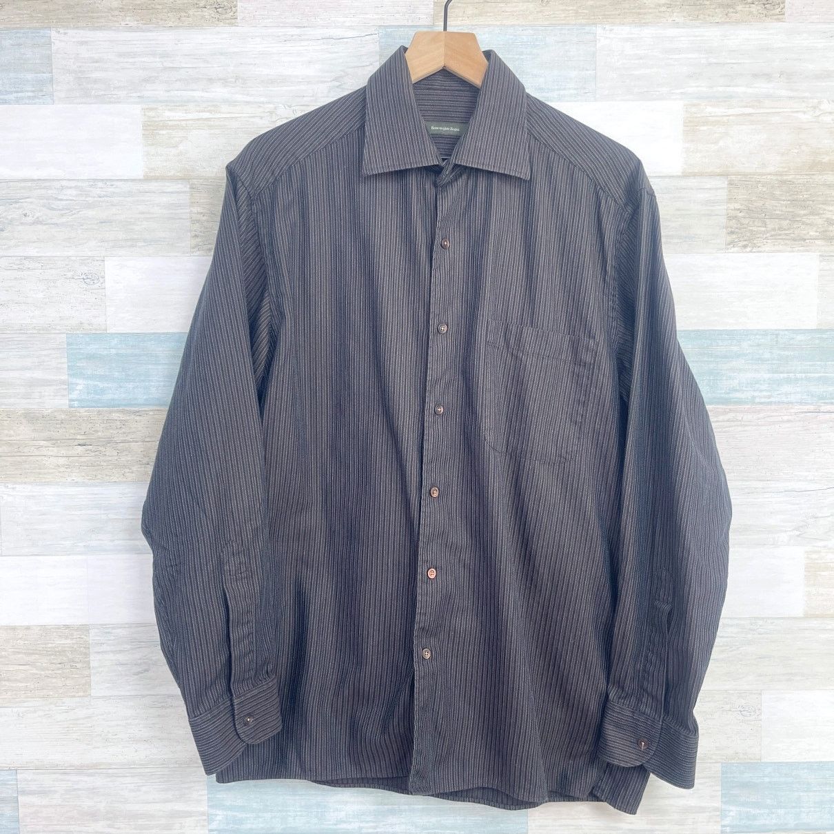 Ermenegildo Zegna Spread Collar Sport Shirt Brown Mens L