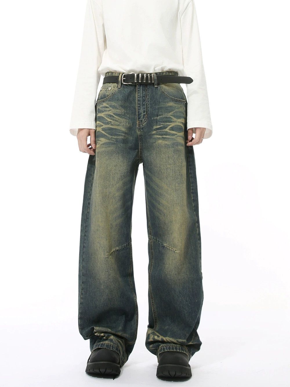 Vintage Retro distressed rippled fashionable straight jeans casual Size US 32 / EU 48 - 1 Thumbnail