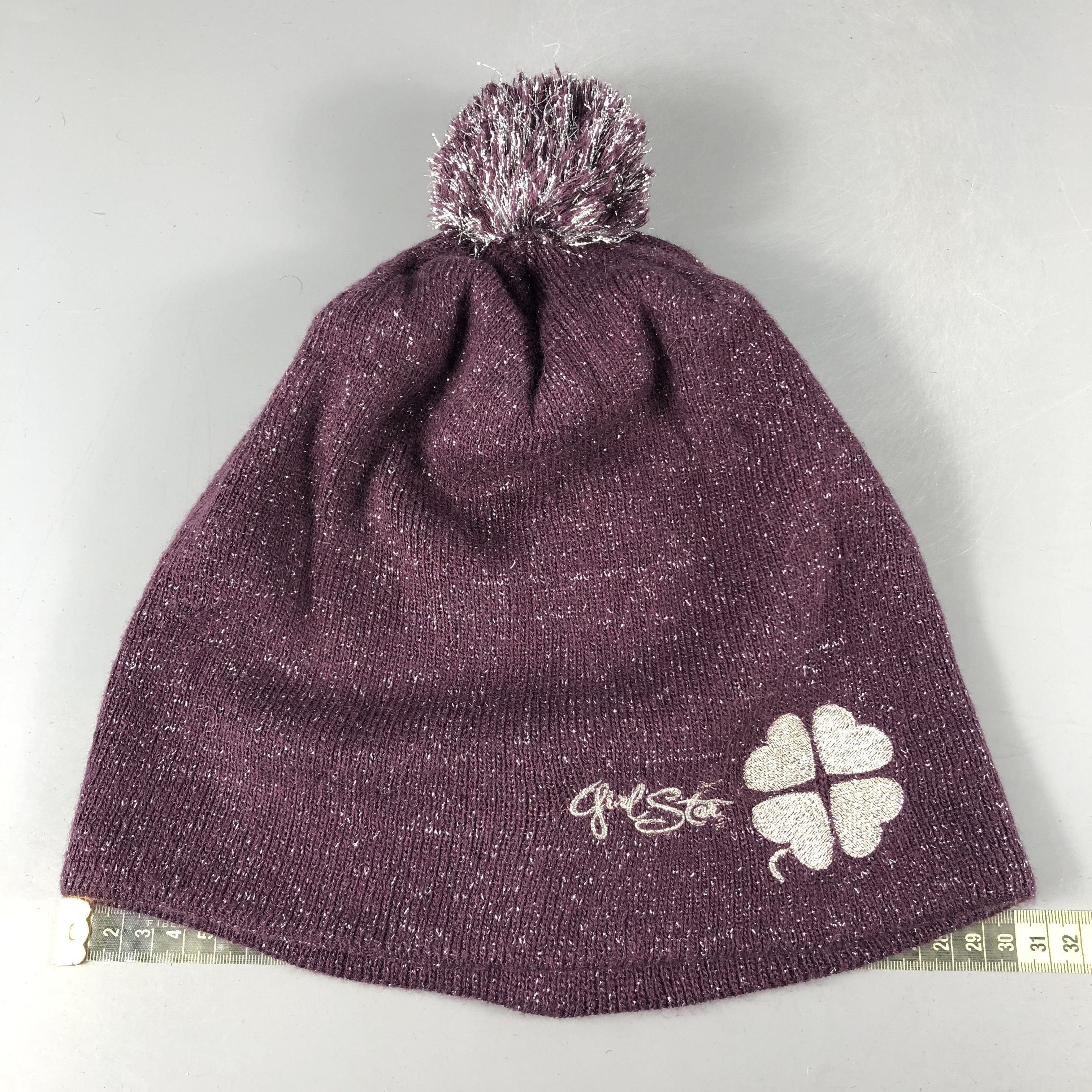 Vintage Womens Girl Star PomPom Beanie Snow Hat Snow Cap -D1306 Size ONE SIZE - 4 Thumbnail