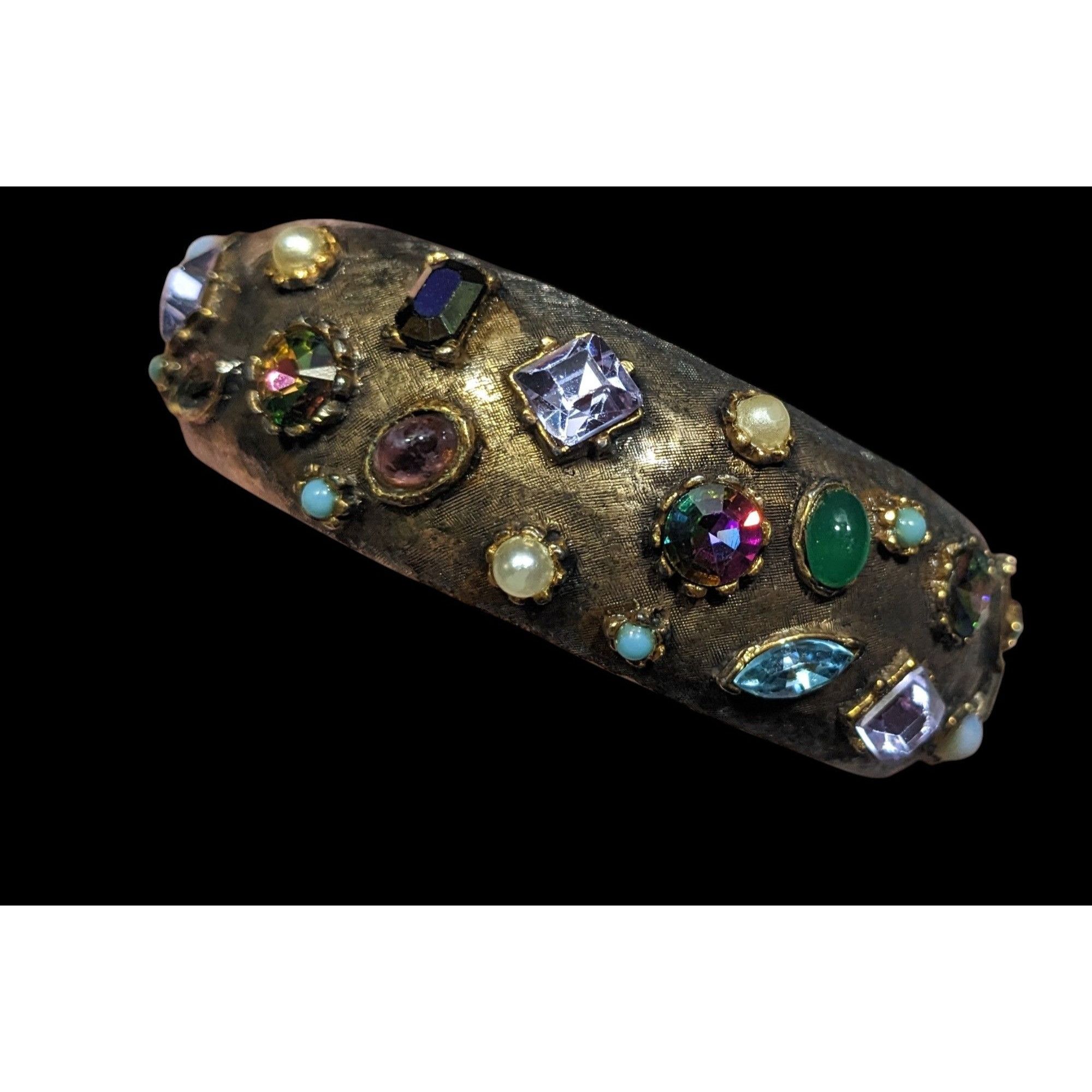 Other Vintage Brutalist Glam Multi Gemmed Gold Tone Hinge Bracelet Size ONE SIZE - 3 Thumbnail