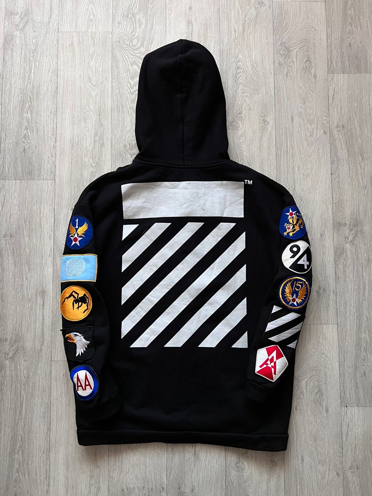 Pre-owned Off-white Zip Hoodie Patches Spyder In Black