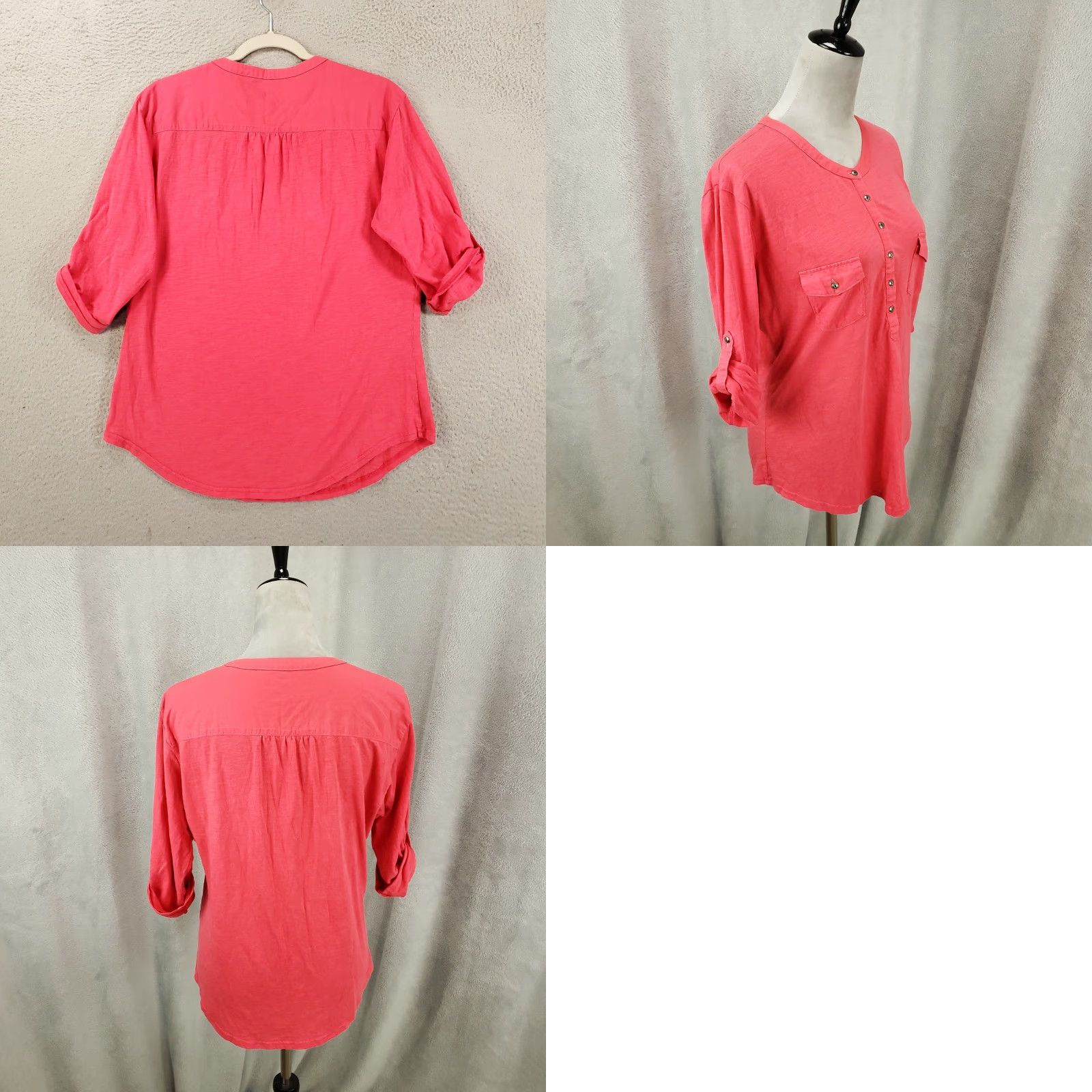 Pinko Kuhl Blouse Shirt Womens XL Pink Button Lightweight Knit Short Sleeve Henley Casual Size XL / US 12-14 / IT 48-50 - 8 Thumbnail
