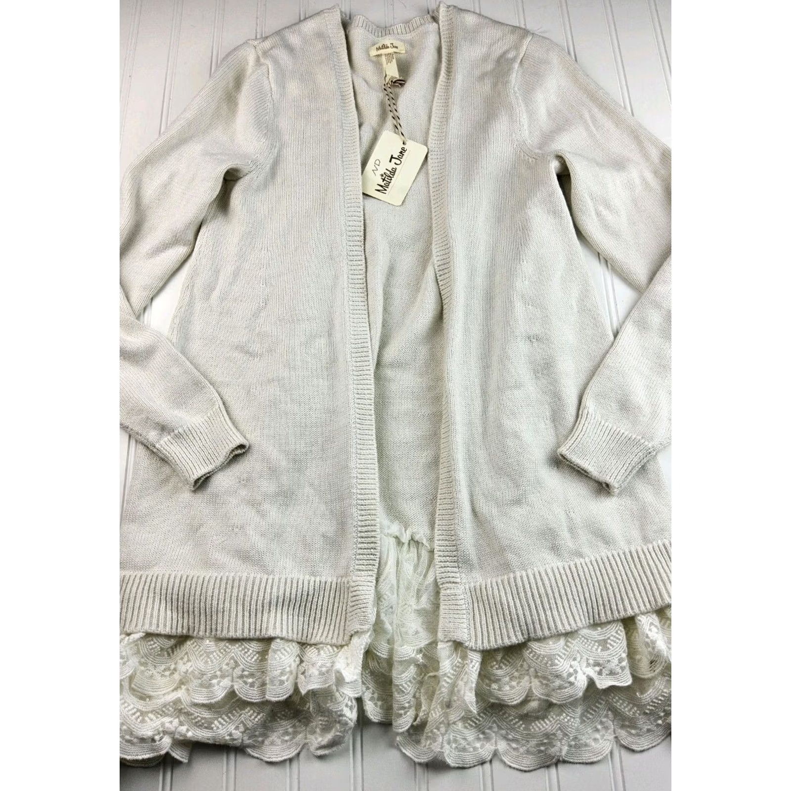 Vintage Matilda Jane Sweater Cardigan Lace Trim Womens Size S Cream Cotton Blend Solid Jane Size S / US 4 / IT 40 - 6 Thumbnail