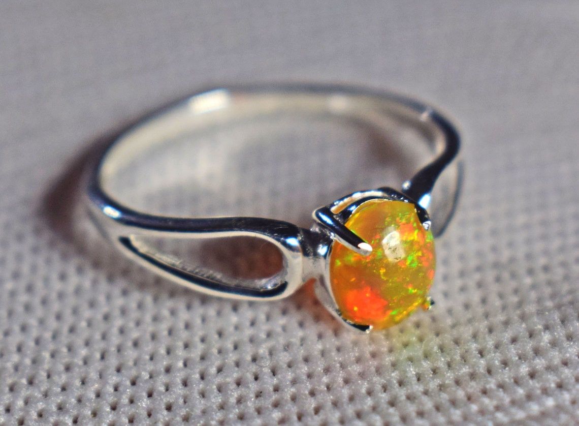 Handmade Ethiopian Opal Ring: Minimal 925K Silver, October Birthstone Size ONE SIZE - 5 Thumbnail