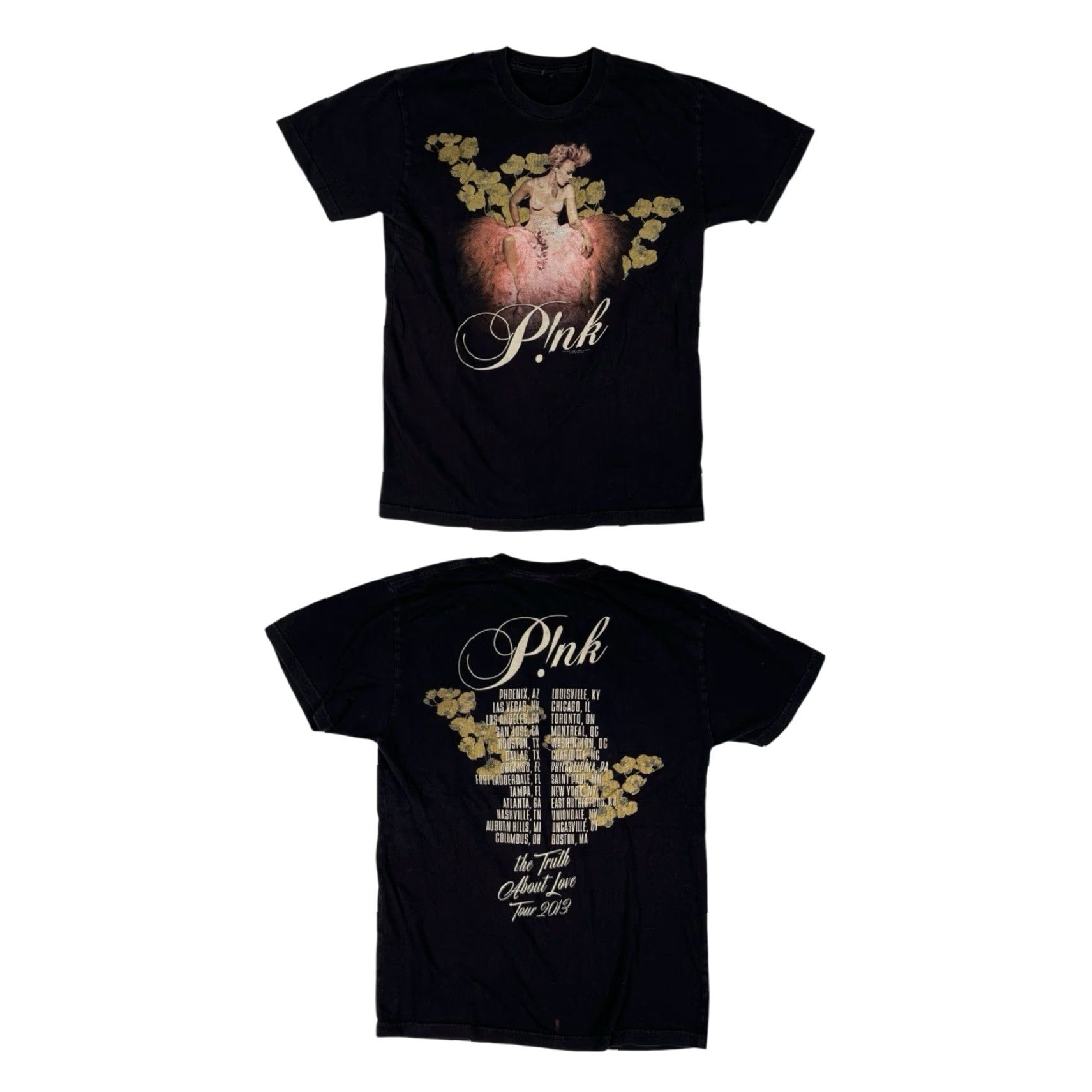 Vintage PINK T-Shirt Women’s Small Short Sleeve Black 2013 Truth About Love Tour Concert Music Womens Dance/Pop Theme Love Shop Keywords Size S / US 4 / IT 40 - 2 Thumbnail