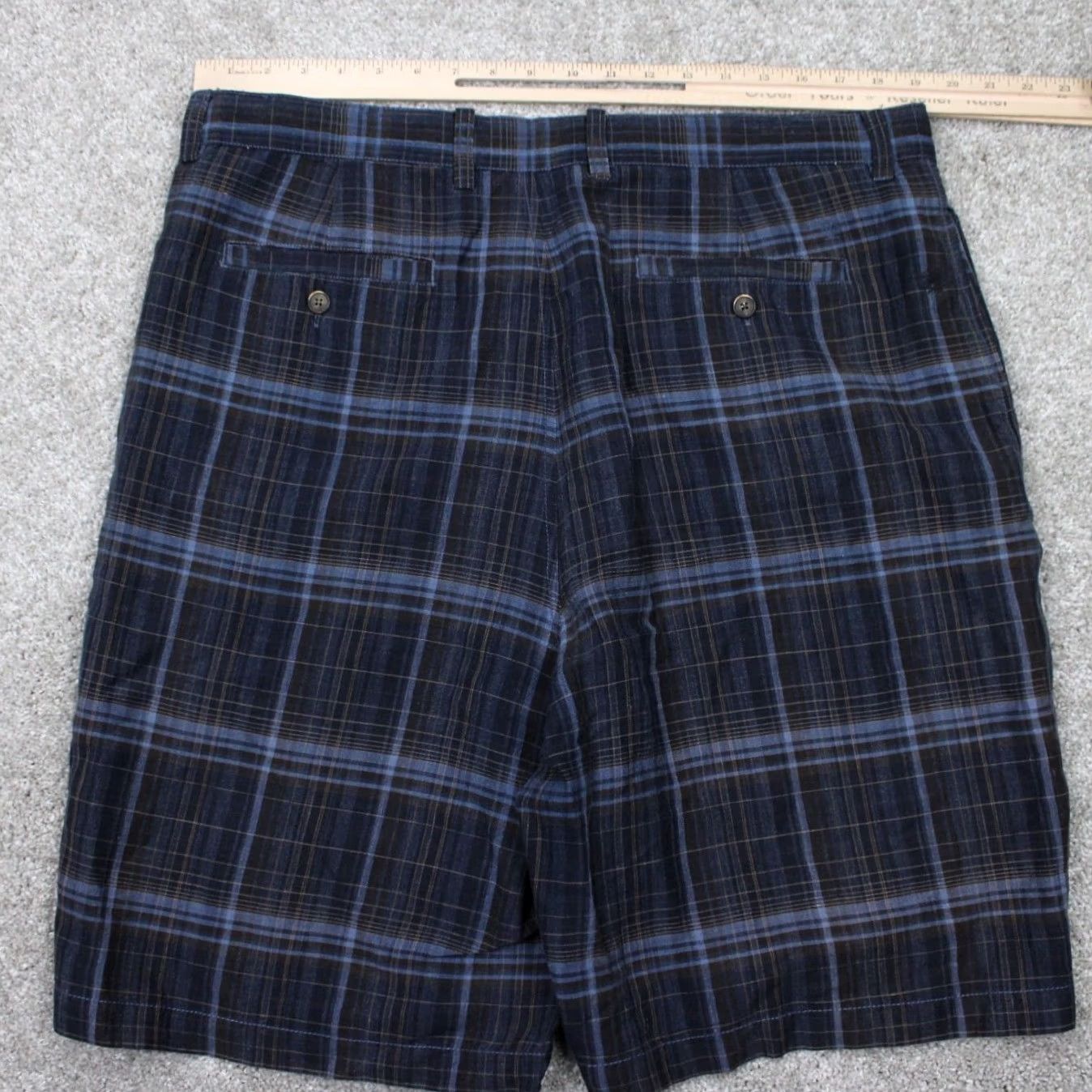 Tommy Bahama Tommy Bahama Shorts Mens 38 Black/Blue Linen/Silk Bermuda Flat Front 11" Casual Travel Beach Colorful Pattern Plaid G Mens Size US 38 / EU 54 - 6 Thumbnail