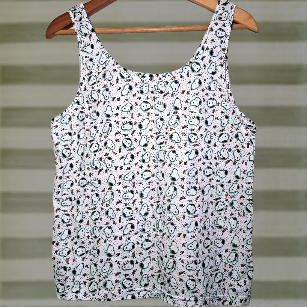 Peanuts VINTAGE Peanuts Snoopy Tank Top Woman M White Flowers Undershirt READ Size M / US 6-8 / IT 42-44 - 1 Thumbnail