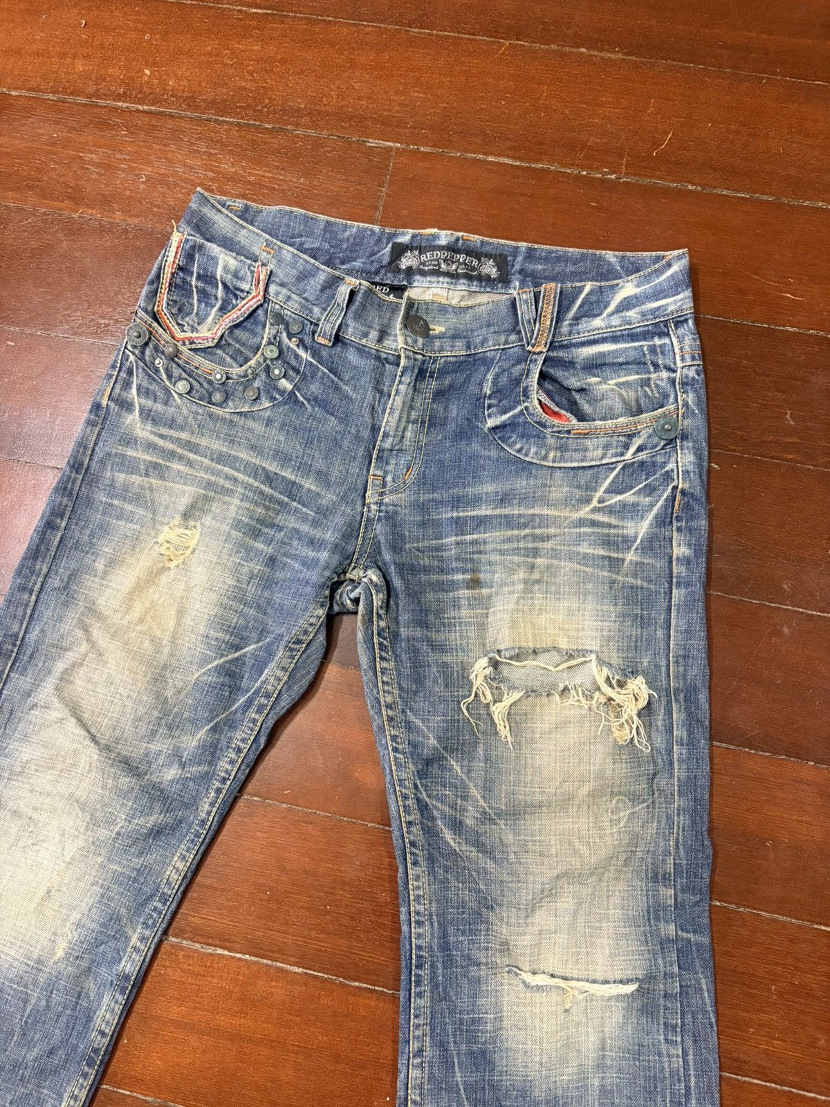 Hysteric Glamour SICK RUSTY RED PAPER VINTAGE DENIM distressed mud wash flare Size US 32 / EU 48 - 5 Thumbnail