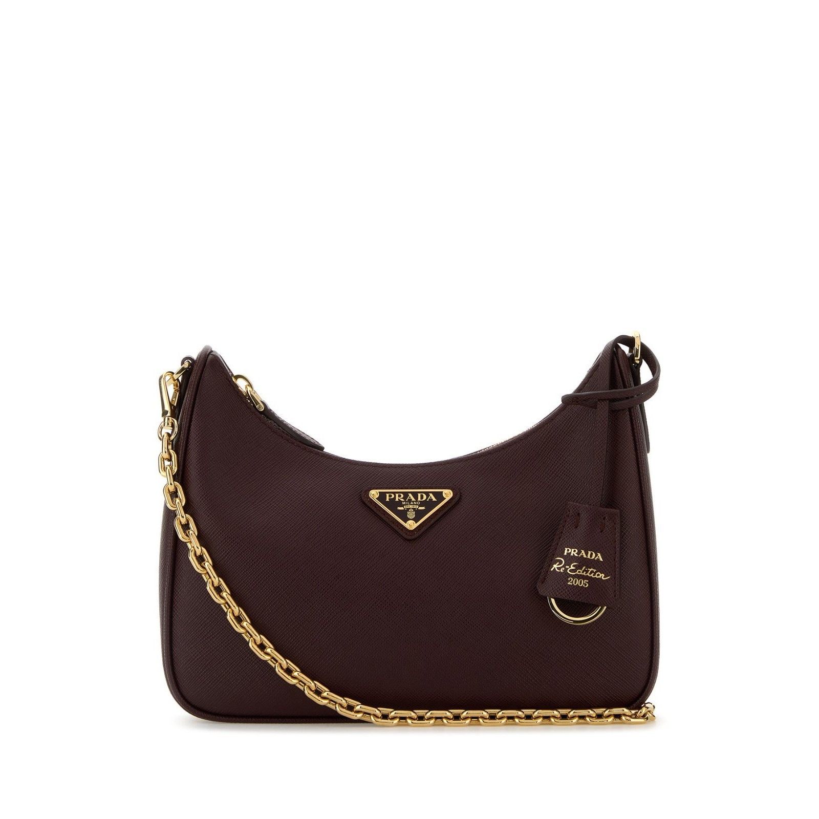 PRADA Re-Edition 2005 Burgundy Red Saffiano Leather Shoulder