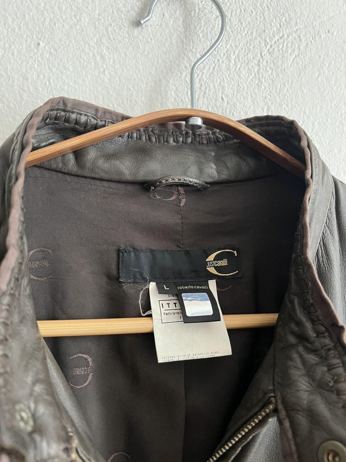 Just Cavalli 2000s Cavalli knit pattern leather biker jacket Size US L / EU 52-54 / 3 - 5 Thumbnail