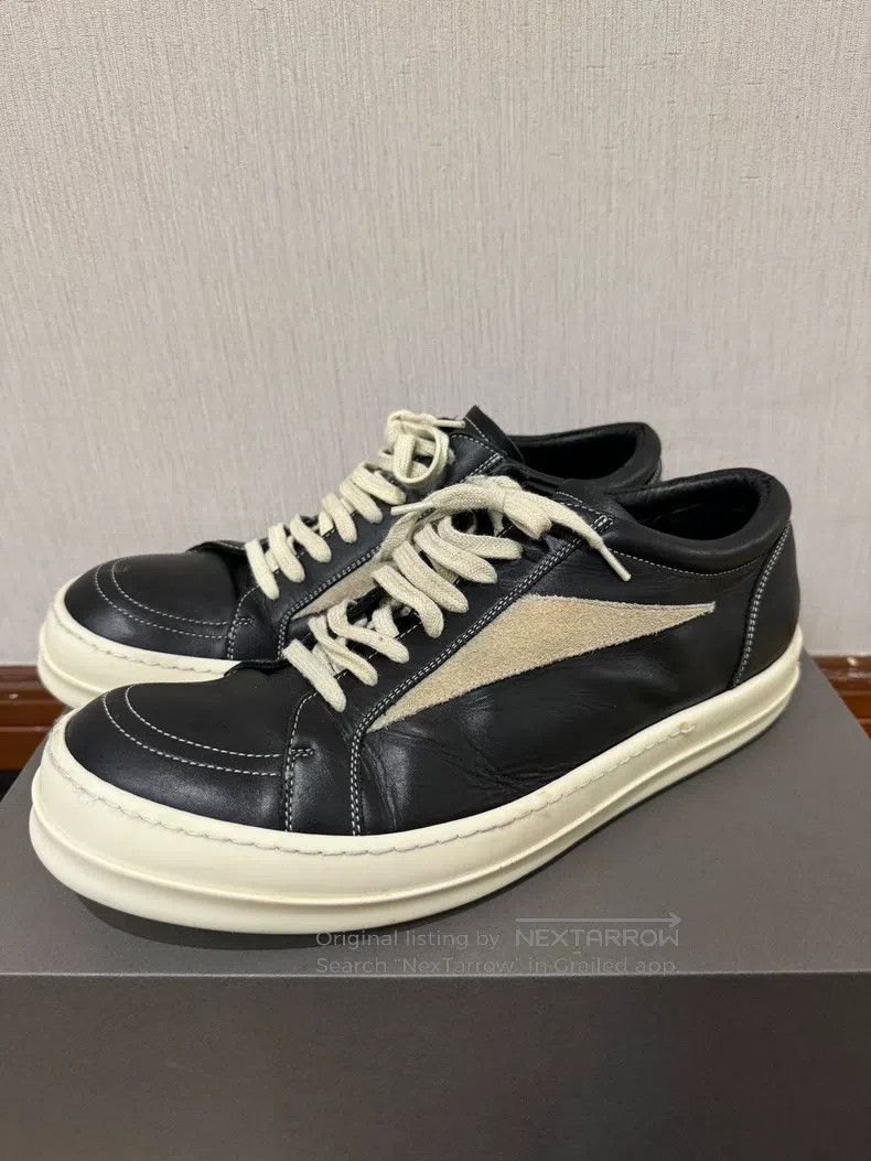 Rick Owens Mainline black and white cowhide low-top shoes