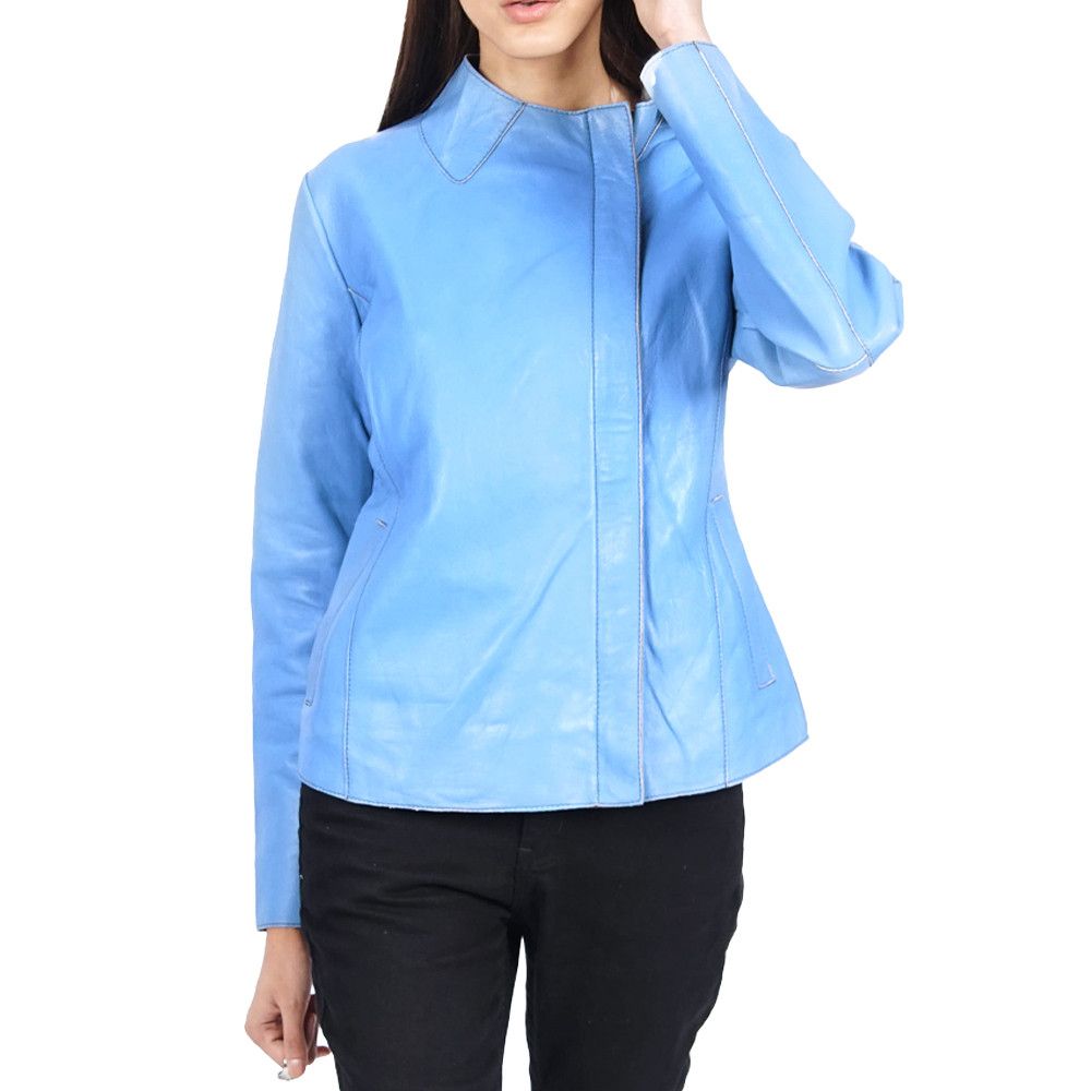 image of Genuine Leather Harmony Suede Cyan Grey Leather Jacket, Women's (Size Medium)