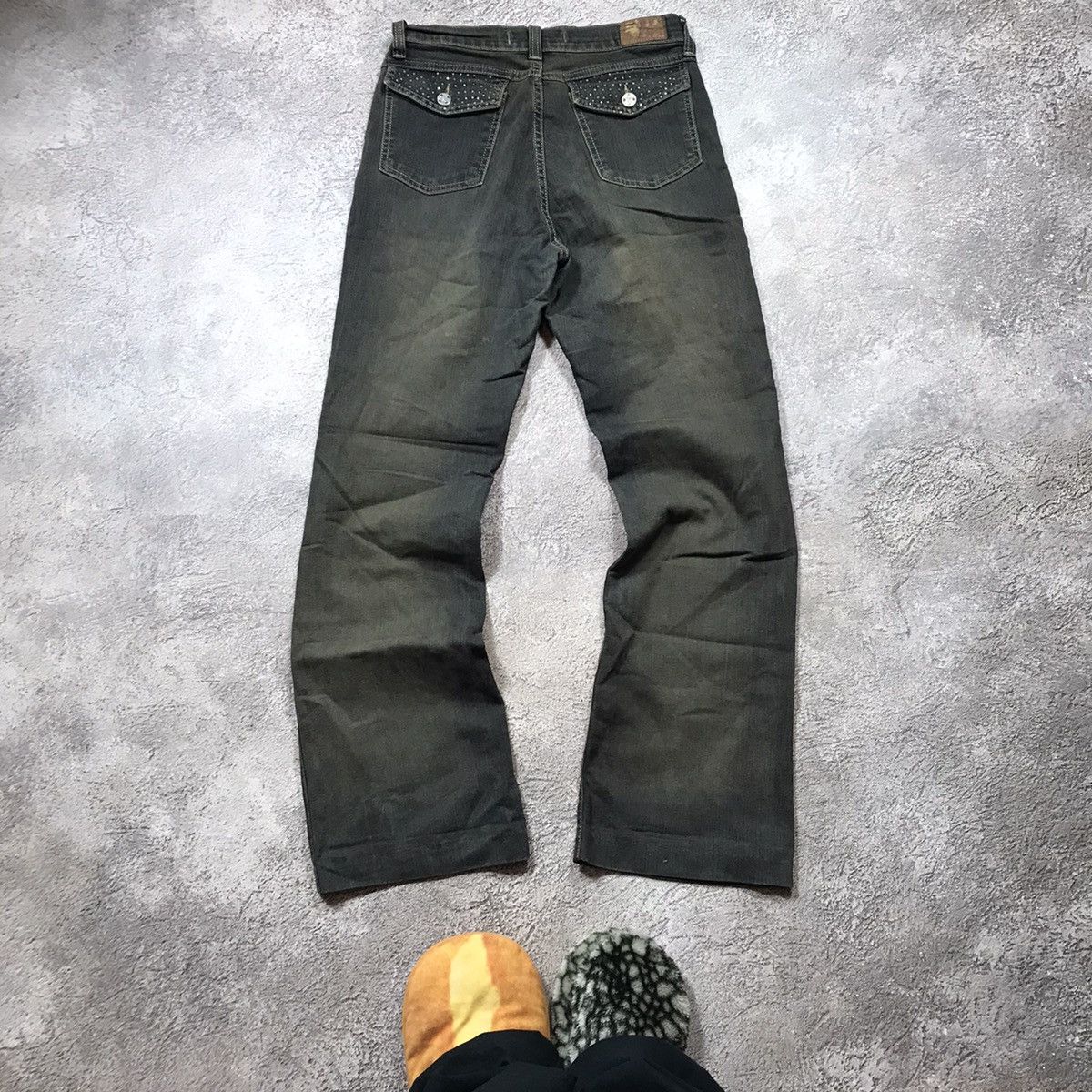 Vintage Vintage 90s Distressed Flared Jeans Low Rise Grunge Y2K 31 Size 31" - 5 Thumbnail
