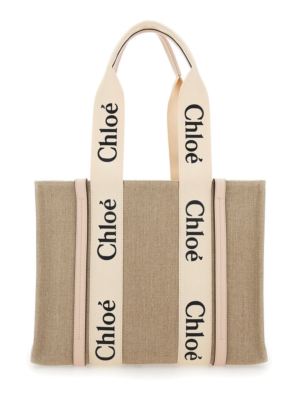 Chloe Beige 'Medium Woody' Handbag with Logo in Linen Canvas Women Size ONE SIZE - 1 Thumbnail